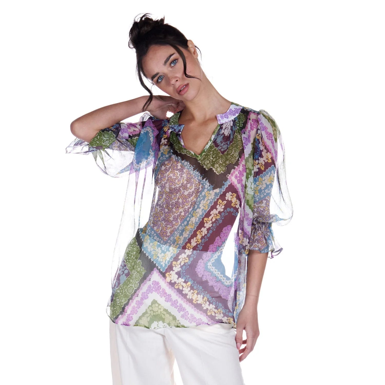 3-4 sleeve silk blouse - Blouse