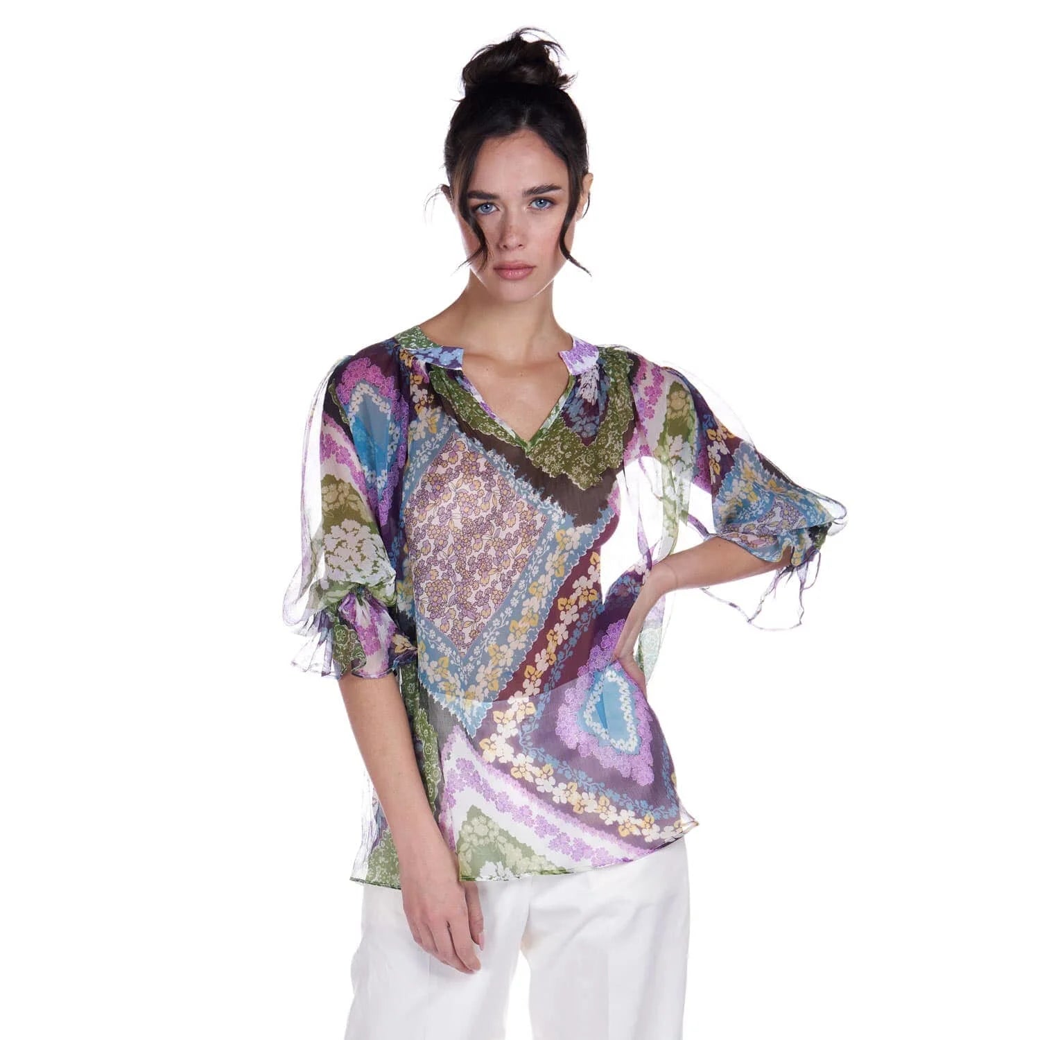 3-4 sleeve silk blouse - Blouse