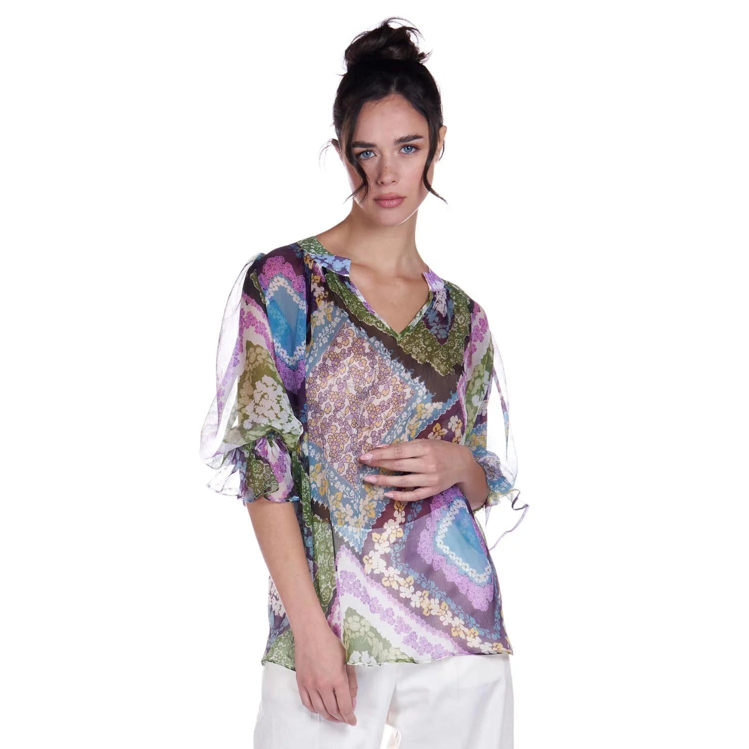 3-4 sleeve silk blouse - Blouse