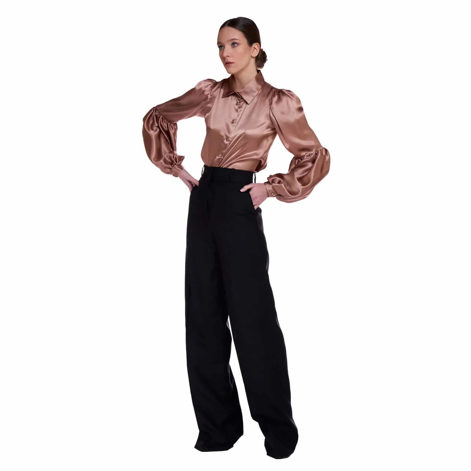 Black Shantung Silk Pants - Trousers
