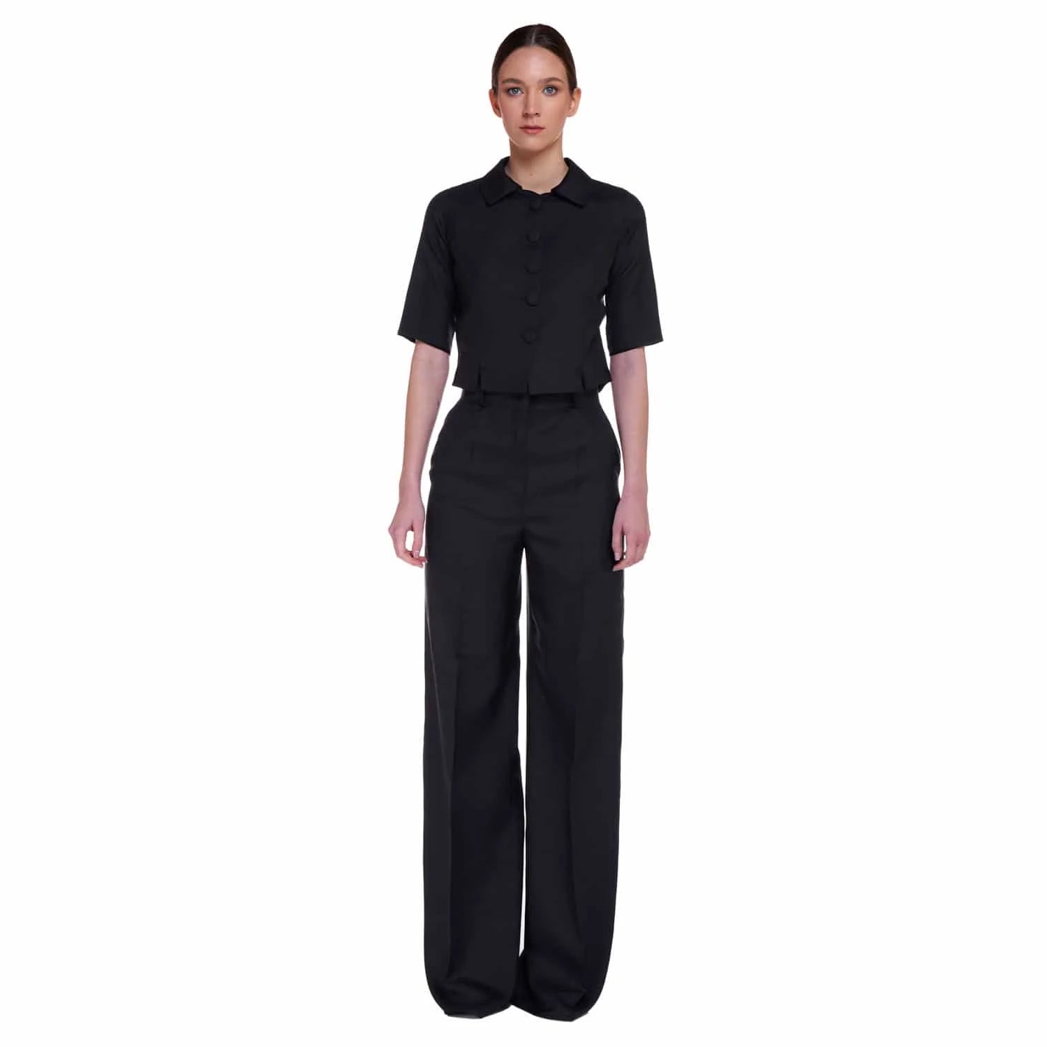 Black Shantung Silk Pants - Trousers