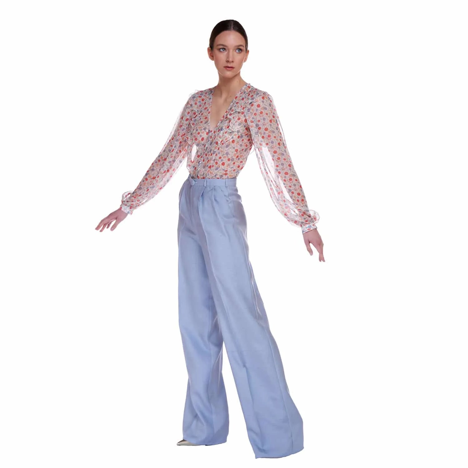 Blue Shantung Silk Pants - Trousers