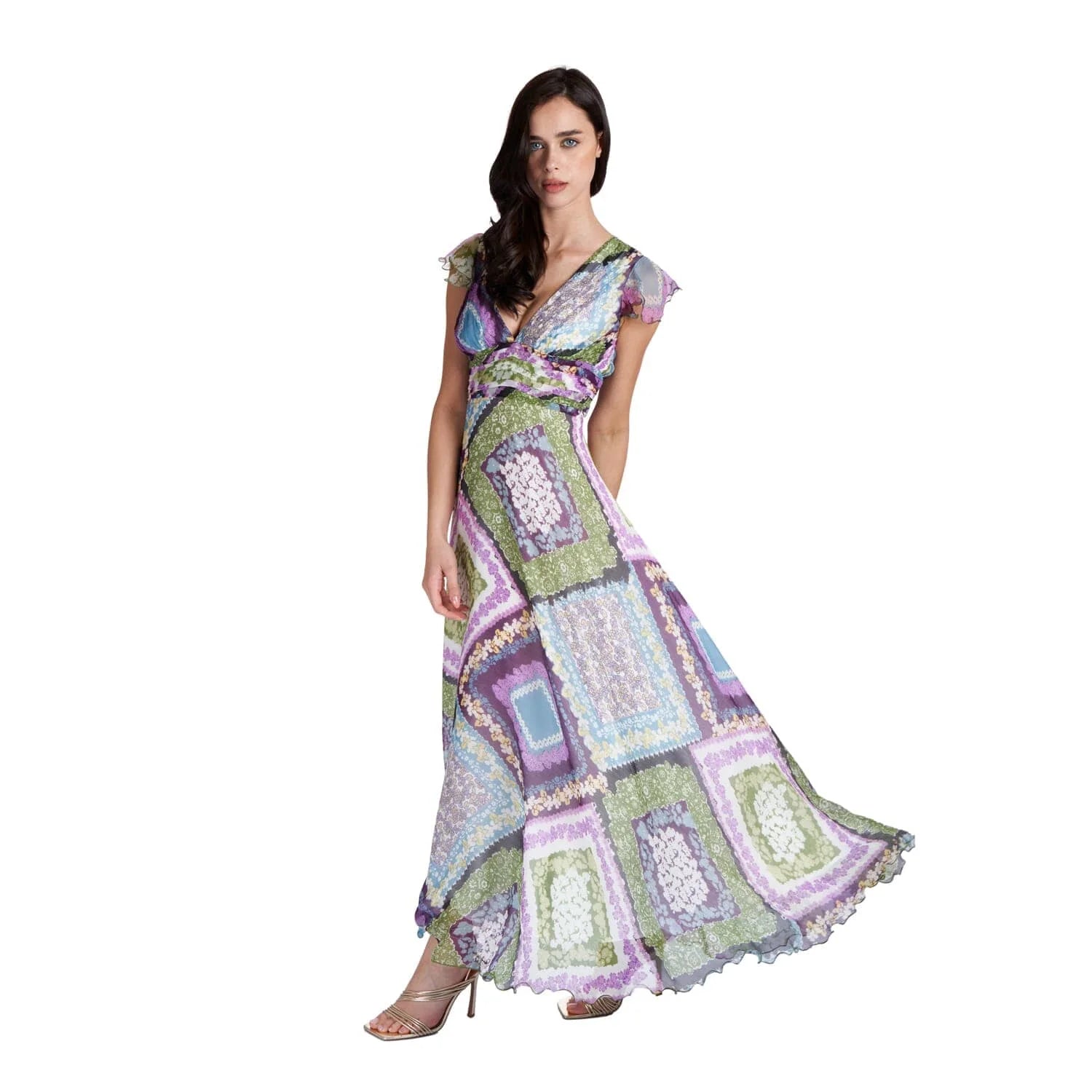 Dress in Floral Pattern Silk Crepon - Dress