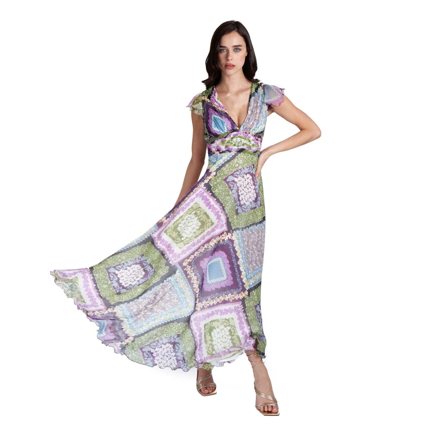 Dress in Floral Pattern Silk Crepon - Dress
