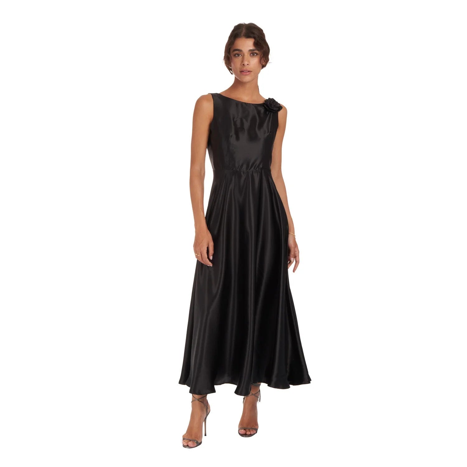 Evening Gown In Black Satin Silk - Dress
