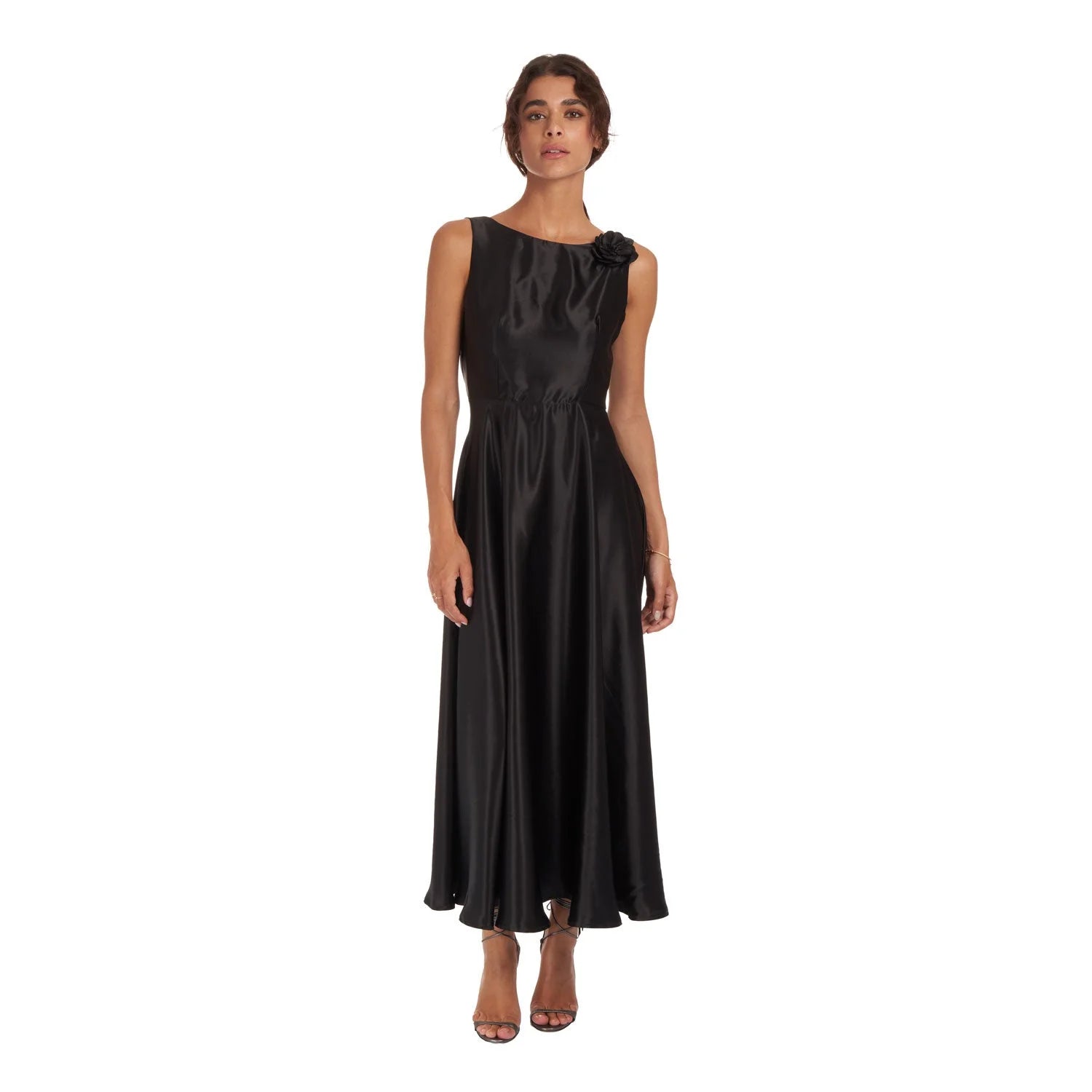 Evening Gown In Black Satin Silk - Dress