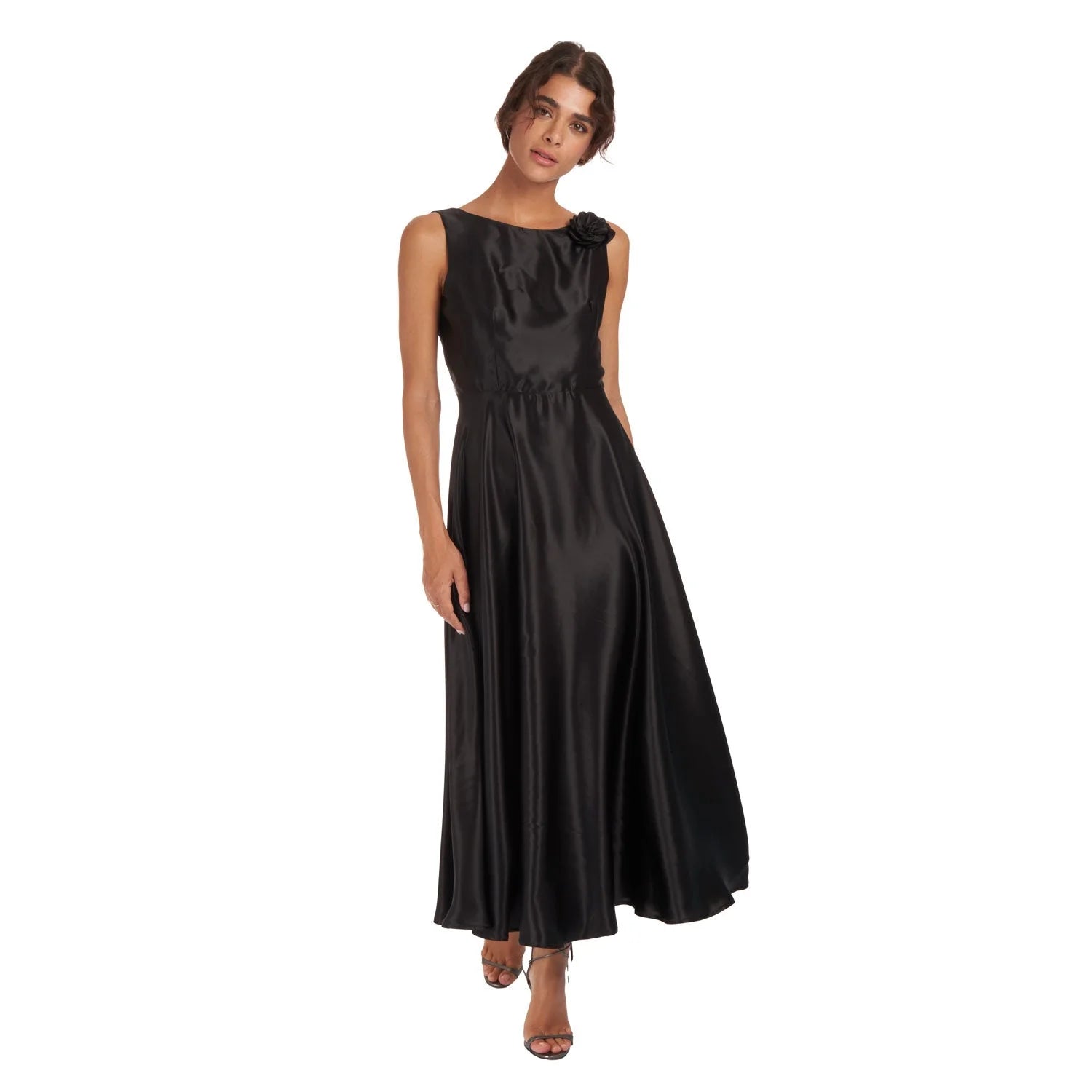 Evening Gown In Black Satin Silk - Dress