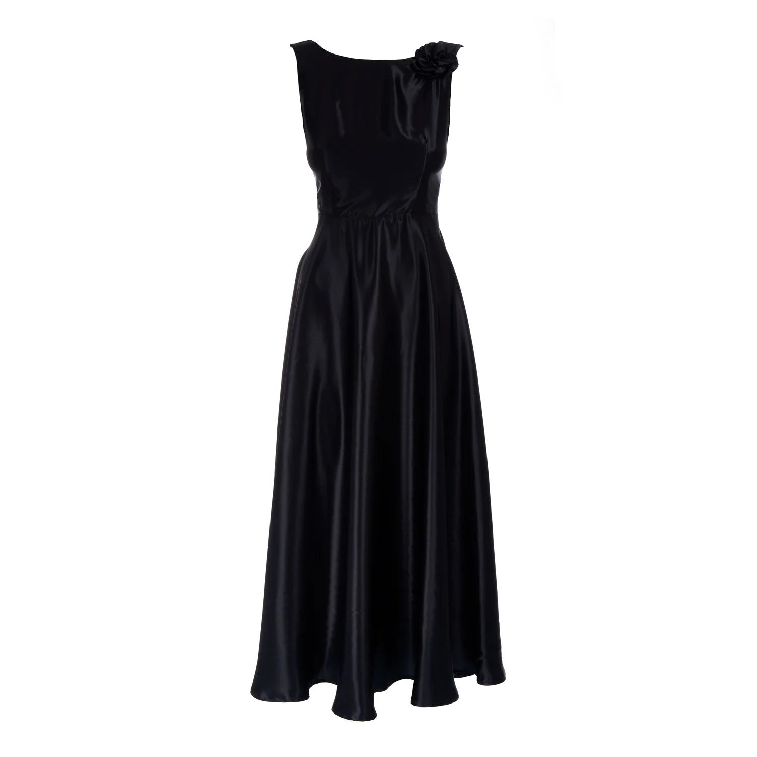 Evening Gown In Black Satin Silk - Dress