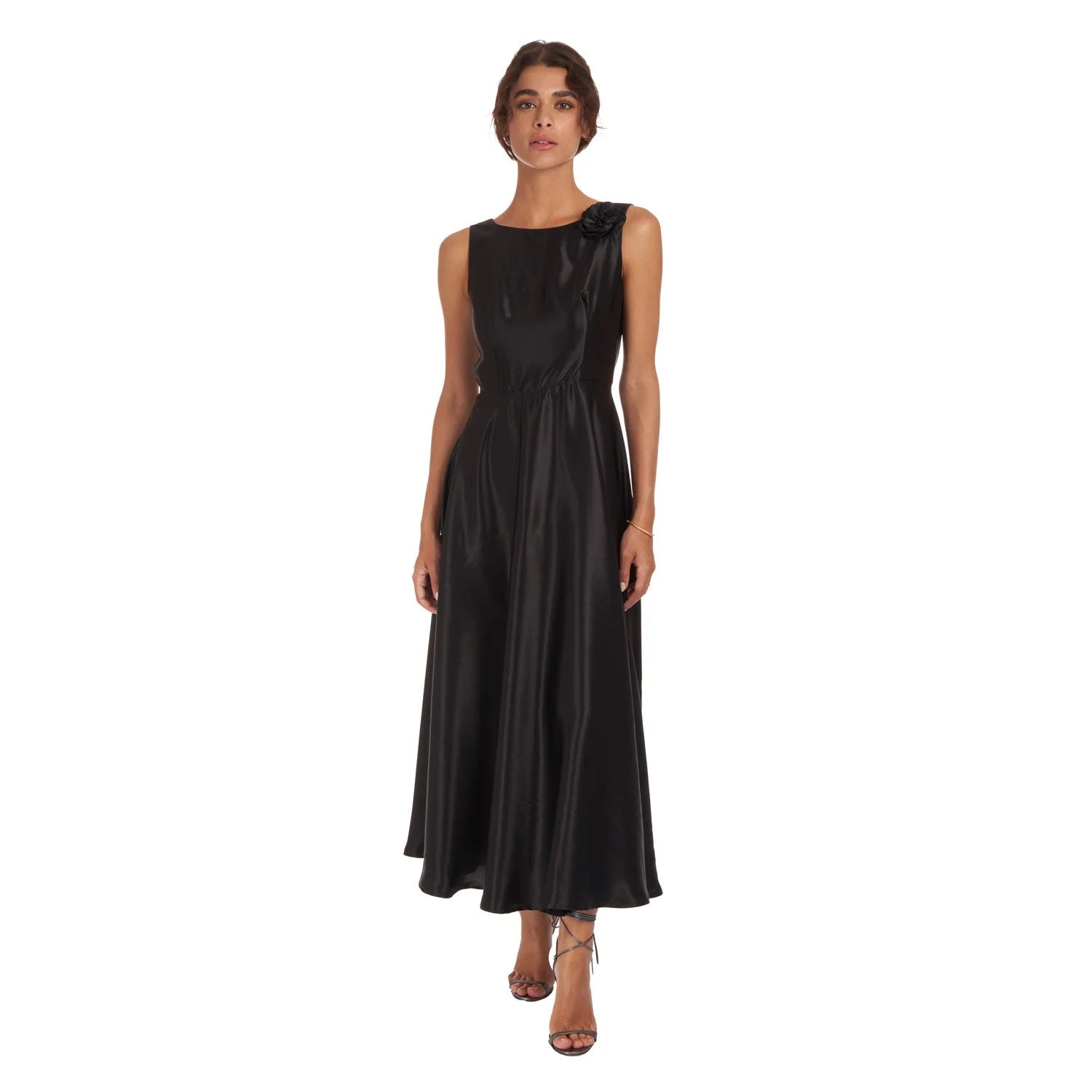 Evening Gown In Black Satin Silk - Dress