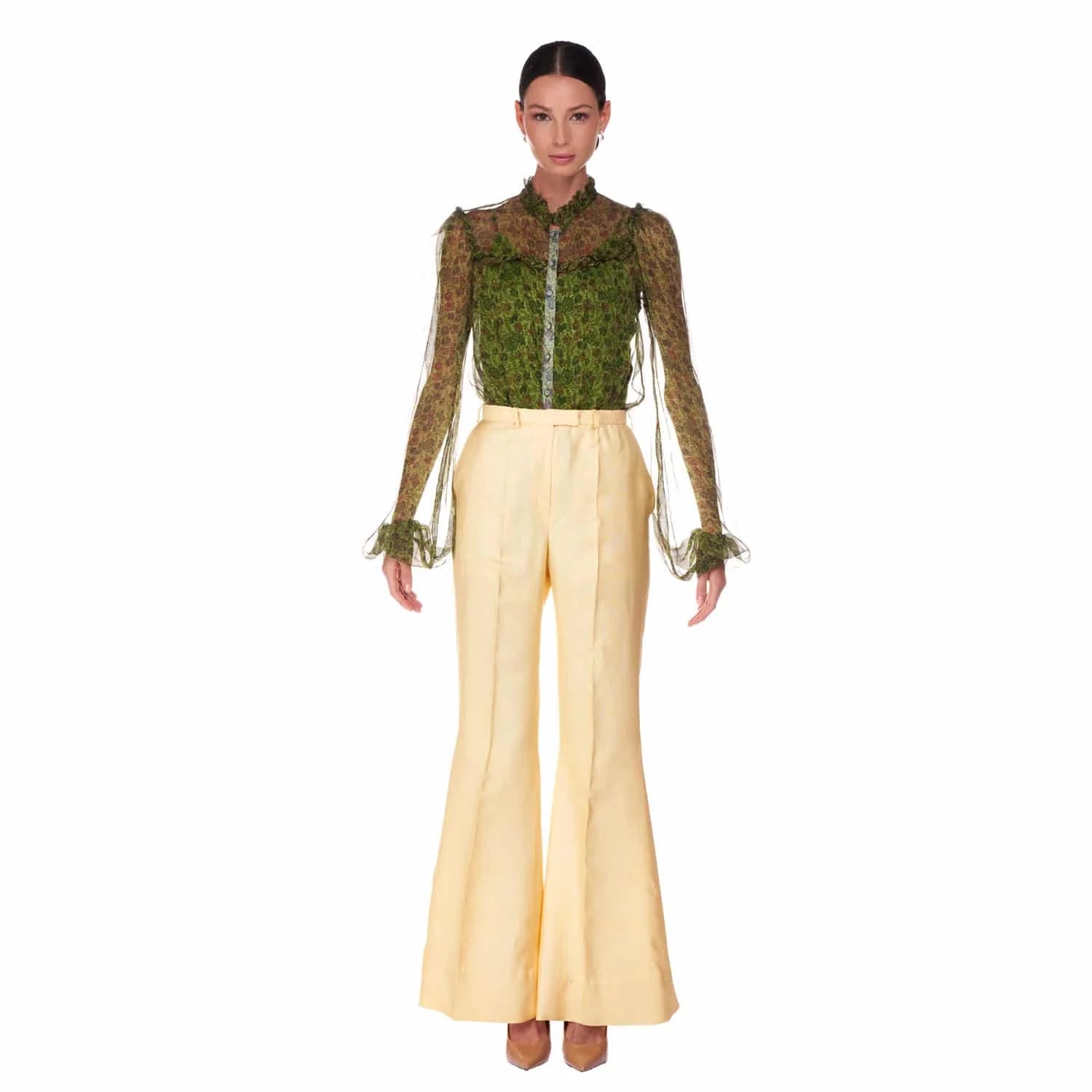 Flared trousers in silk shantung - Trousers