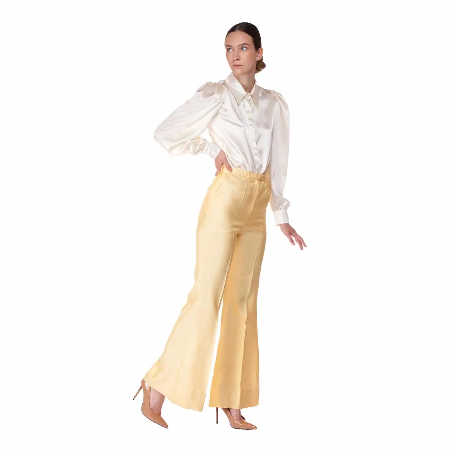 Flared trousers in silk shantung - Trousers