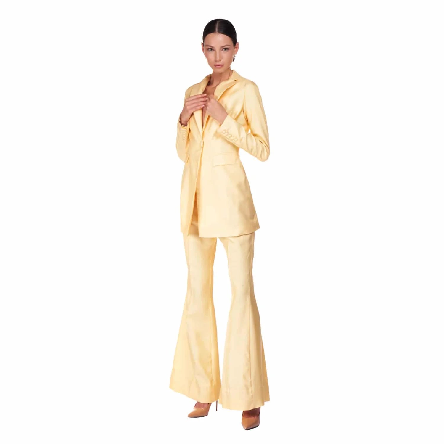 Flared trousers in silk shantung - Trousers