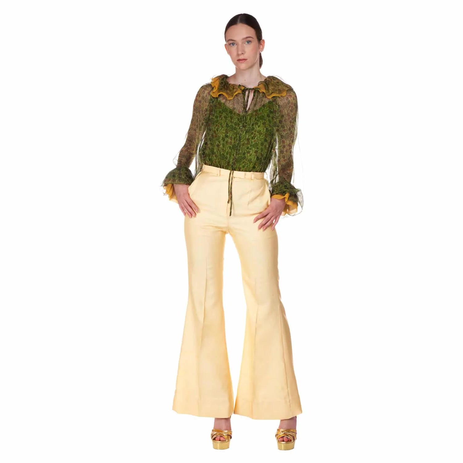 Flared trousers in silk shantung - Trousers