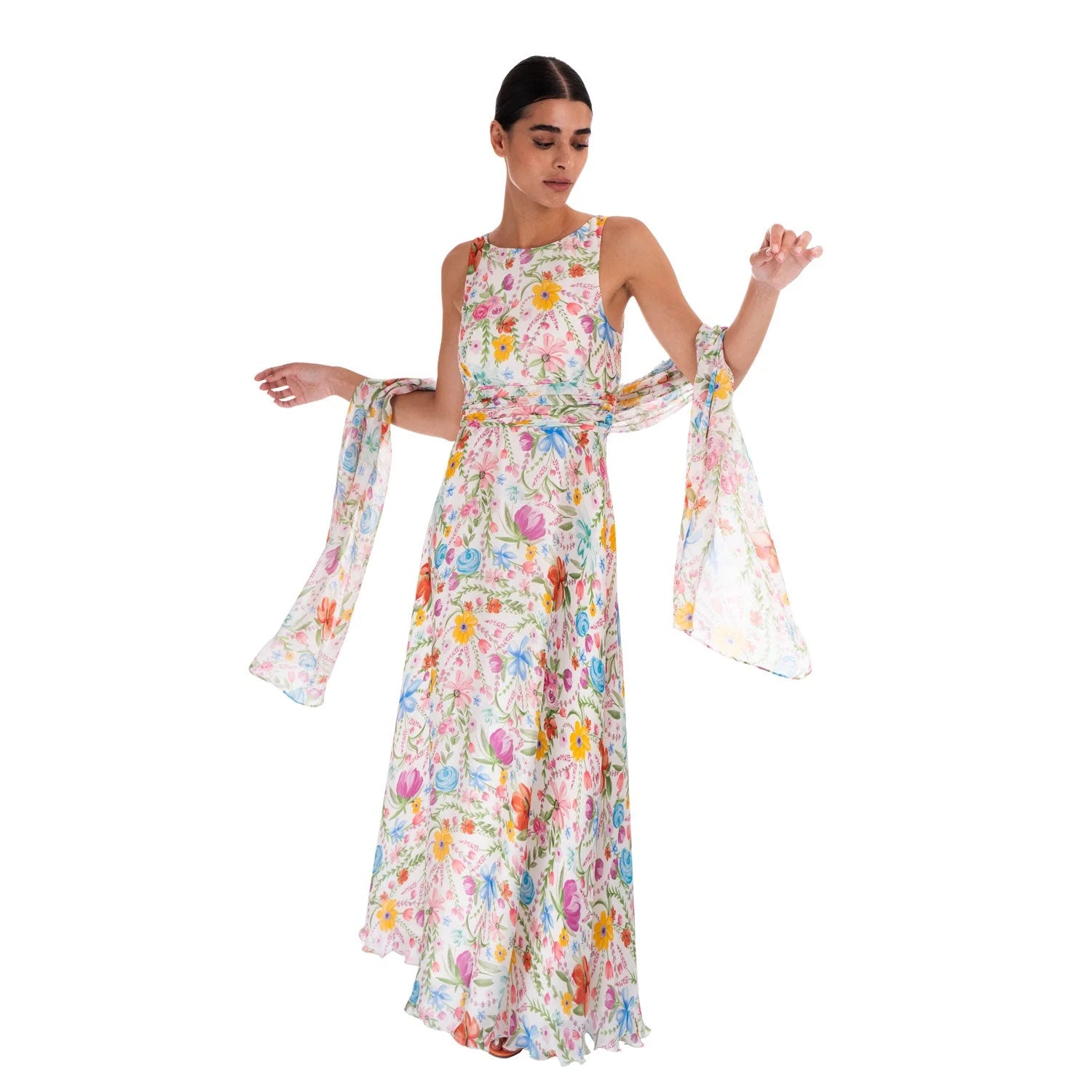 Floral Georgette Scarf - 2m x 50cm (6.5ft x 20inches)