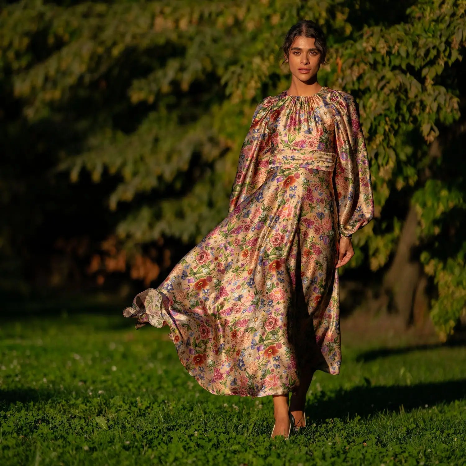 Garden Treasure Silk Satin Dress - Dress