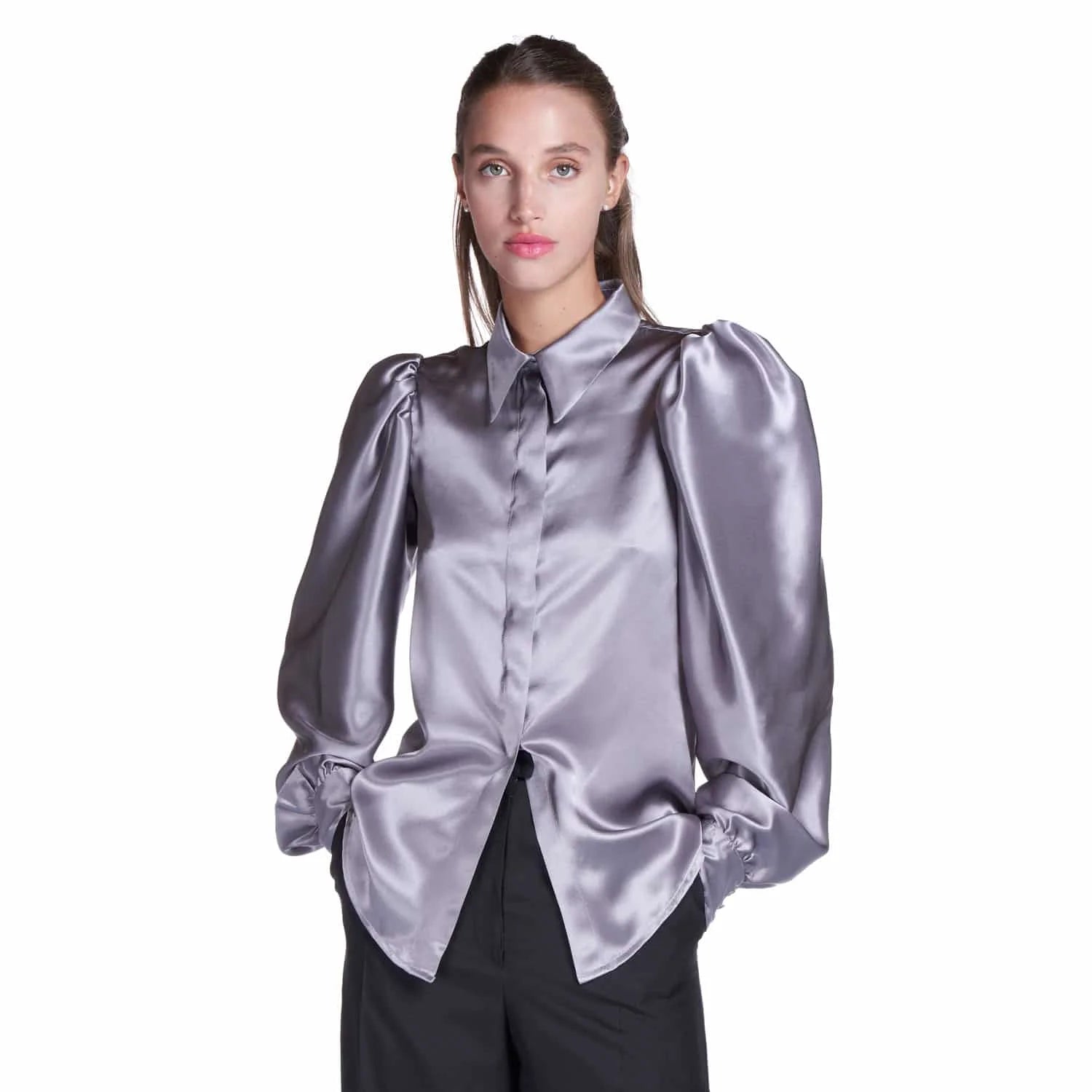 Grey Silk Blouse - Blouse