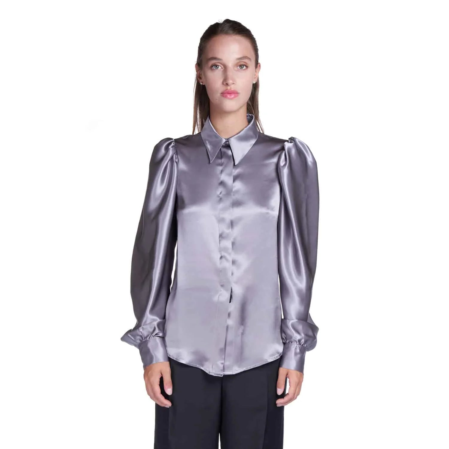 Grey Silk Blouse - Blouse