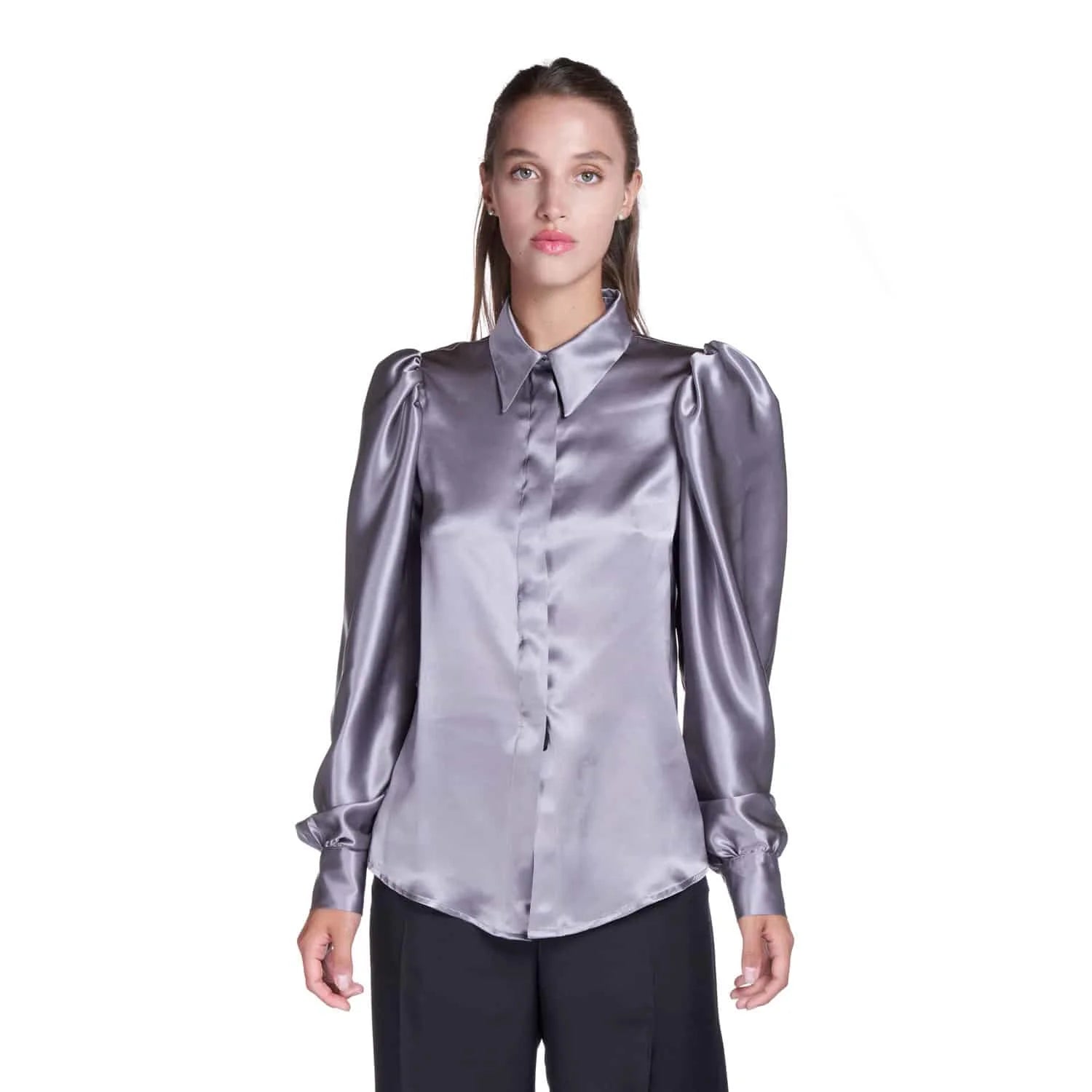 Grey Silk Blouse - Blouse