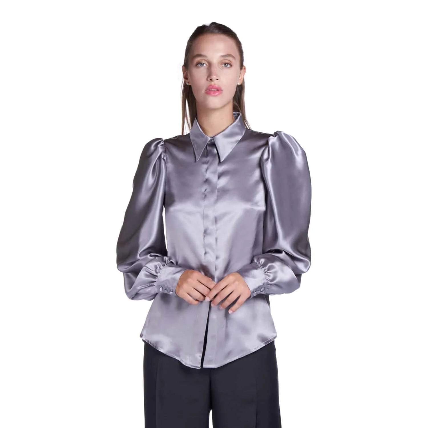 Grey Silk Blouse - Blouse
