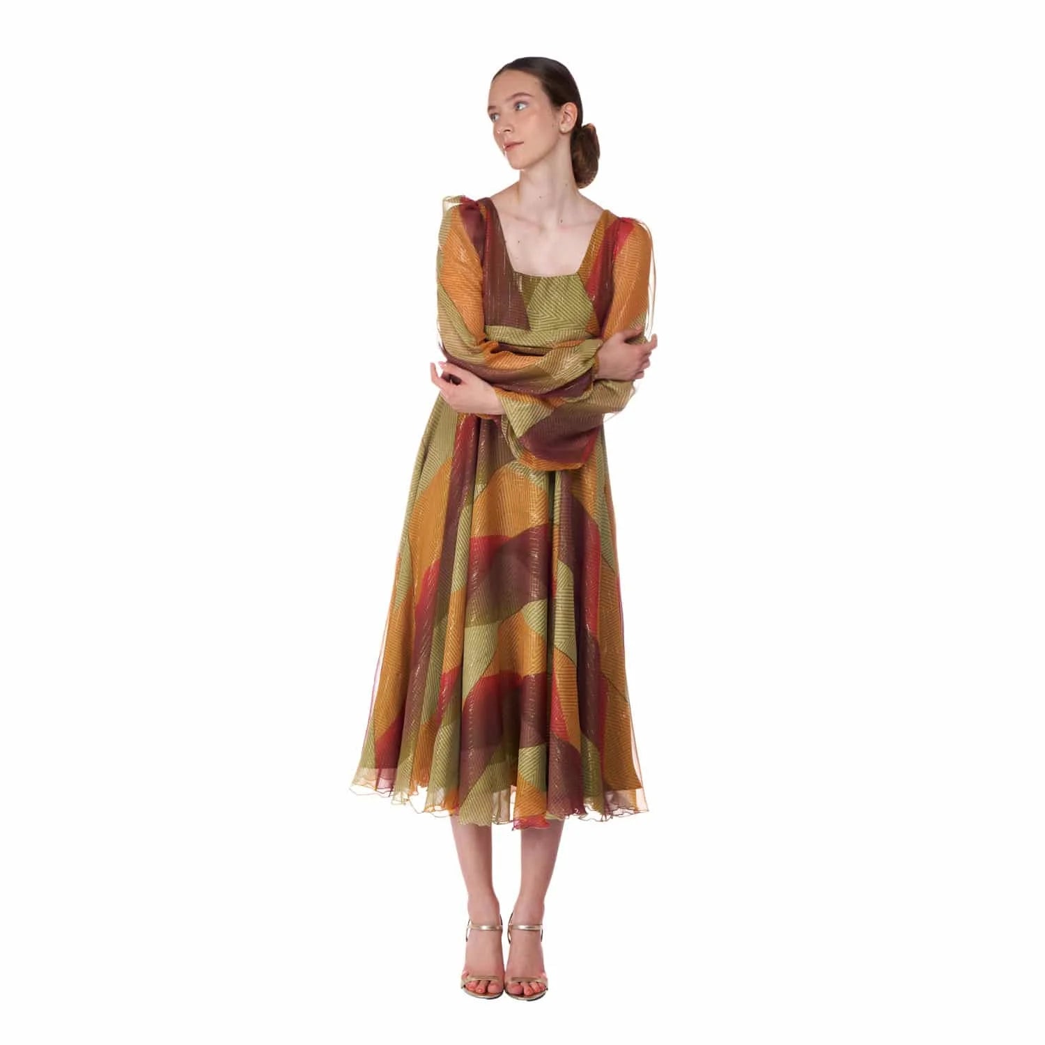 Long silk dress in multicoloured patch - Dress