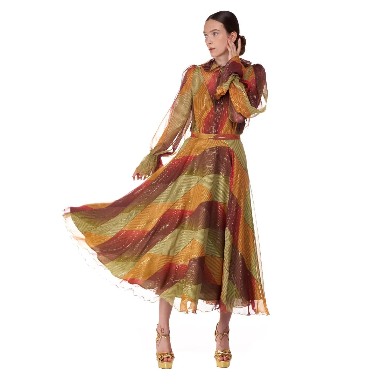 Long silk skirt in multicolored patch - Skirt