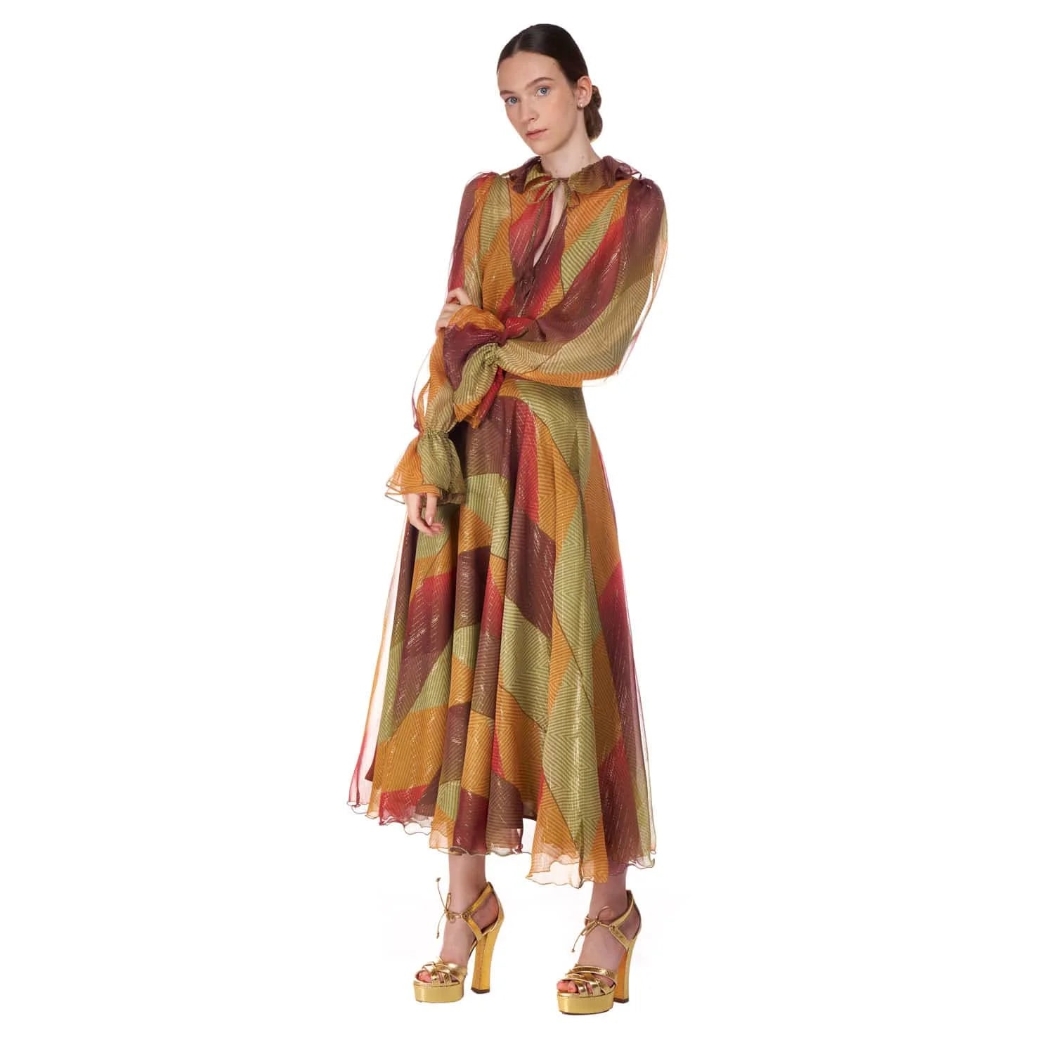 Long silk skirt in multicolored patch - Skirt