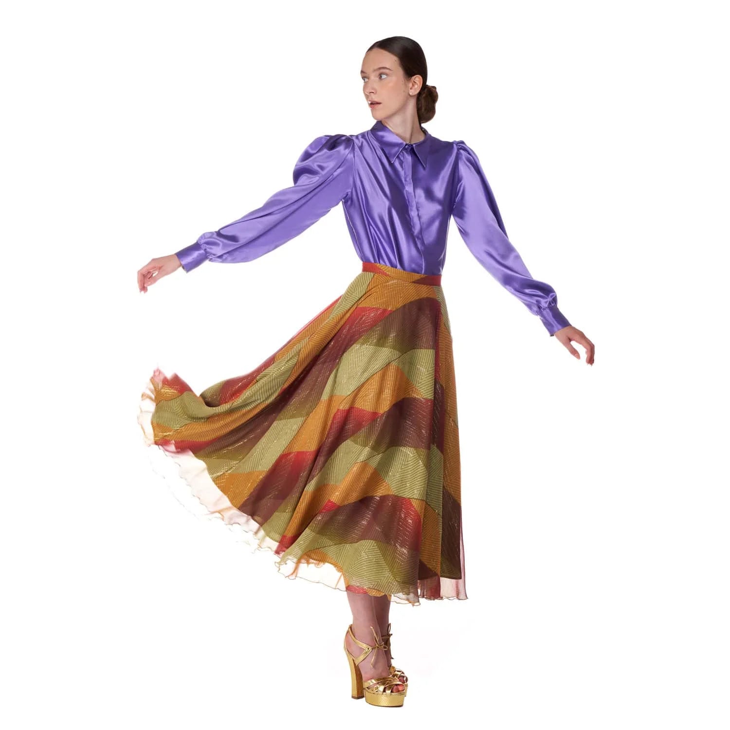 Long silk skirt in multicolored patch - Skirt