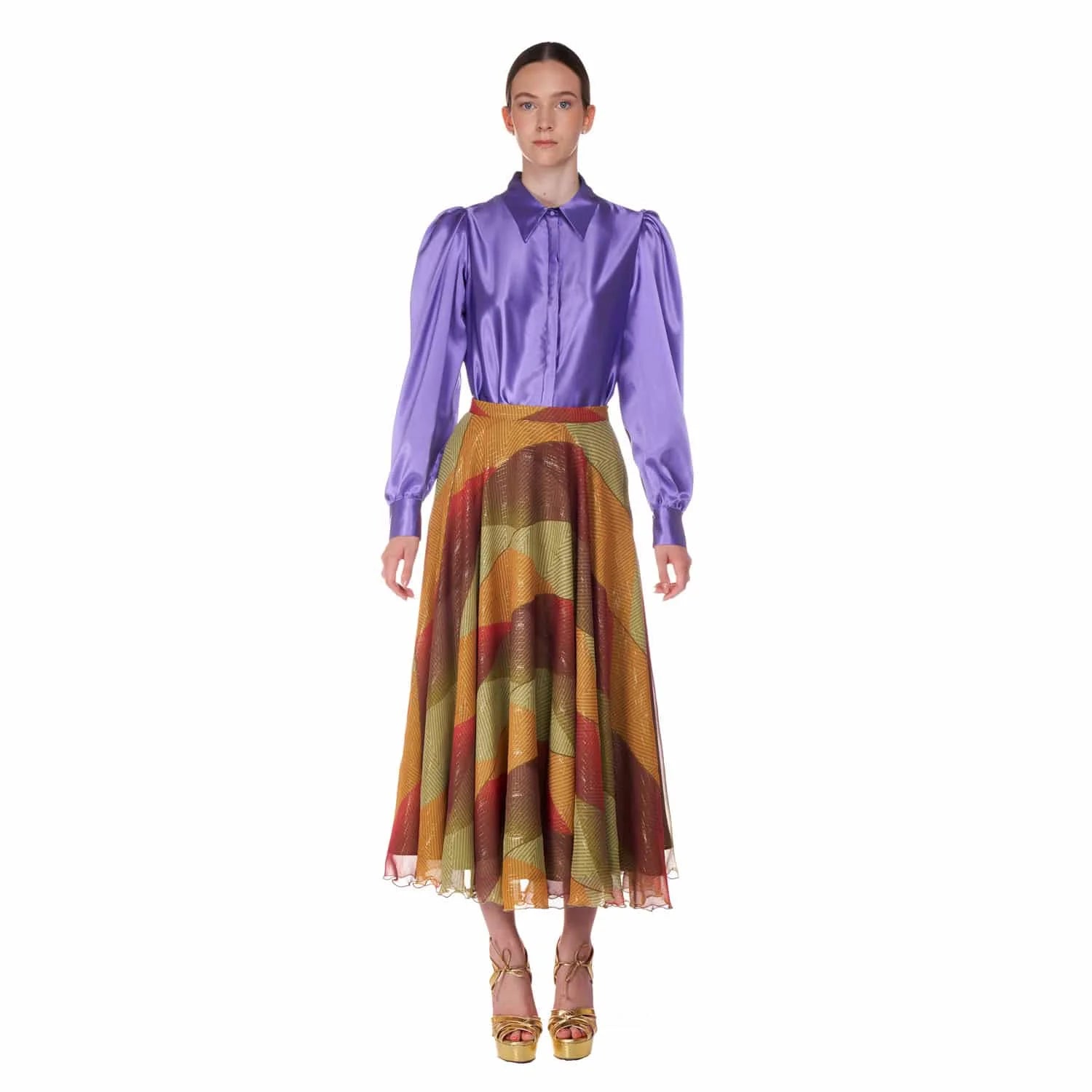 Long silk skirt in multicolored patch - Skirt