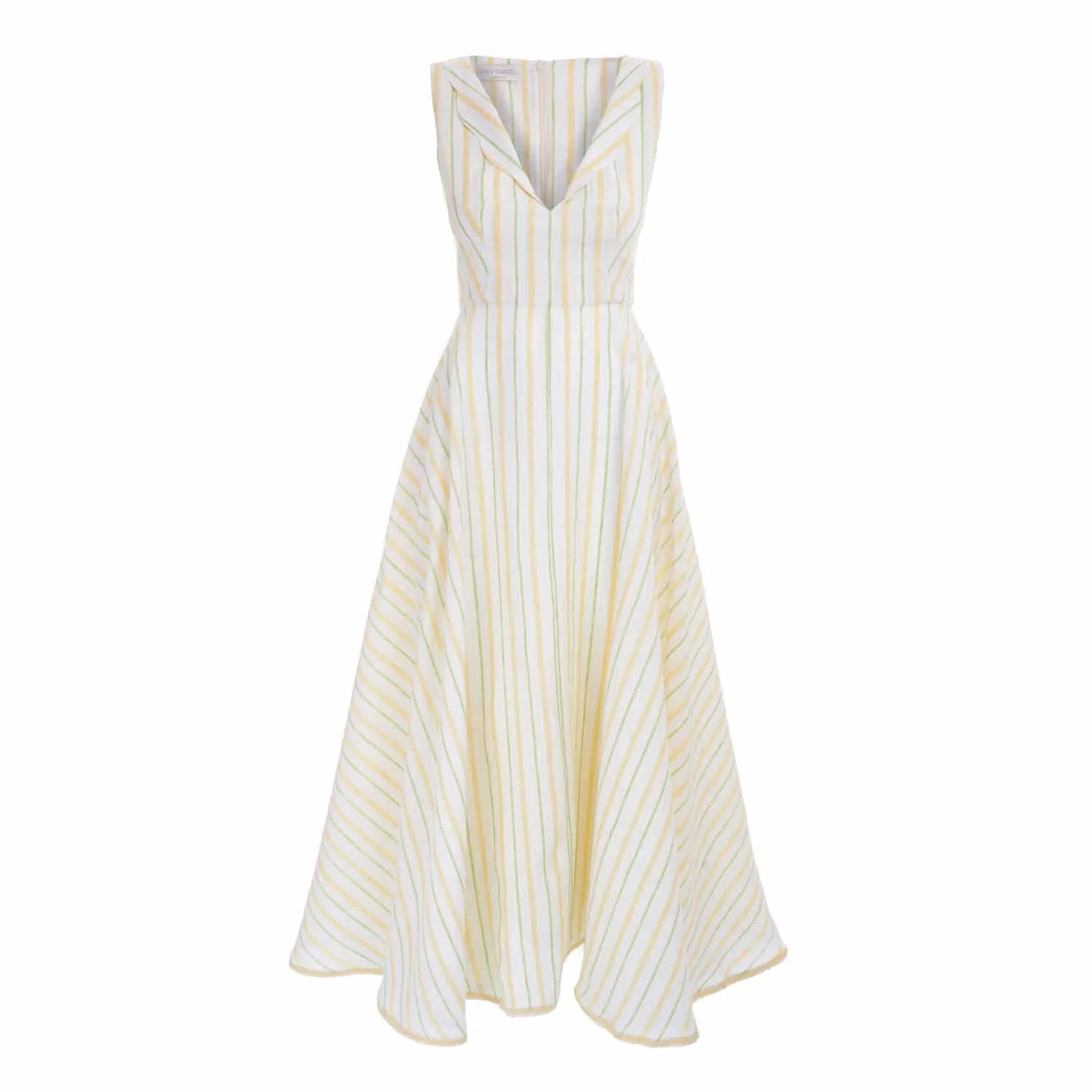 Long V-Neck Linen Dress - Dress