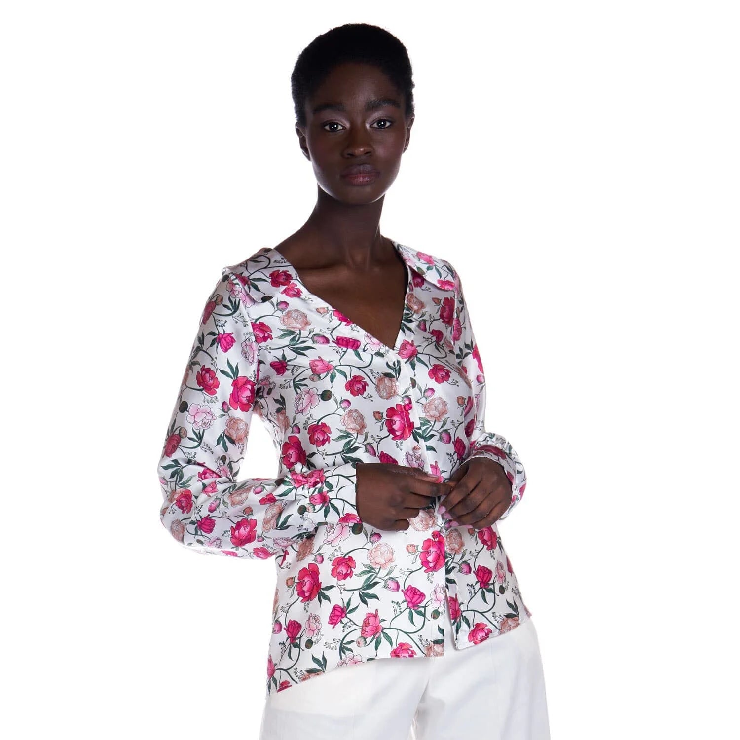 Peony print silk blouse - Blouse