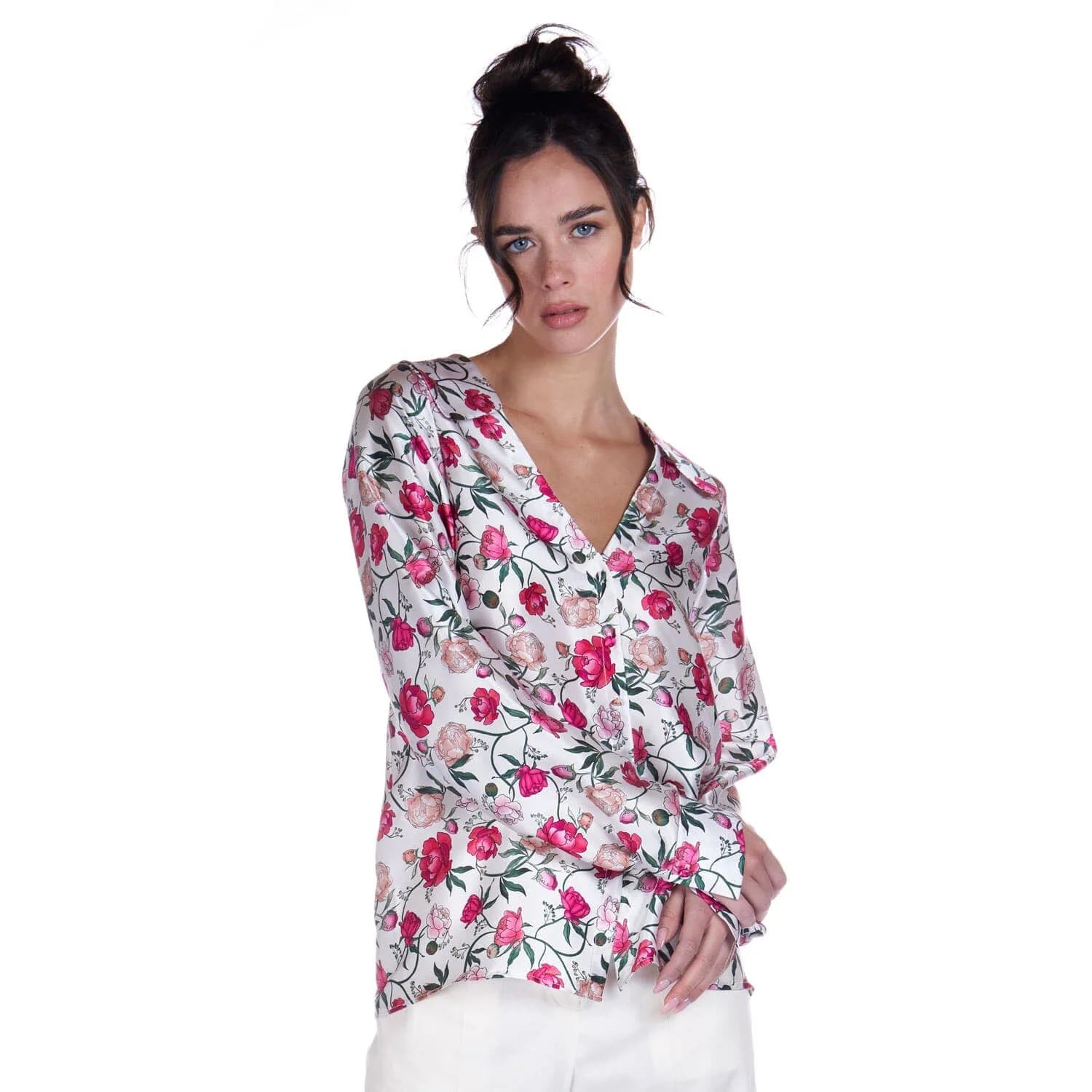 Peony print silk blouse - Blouse