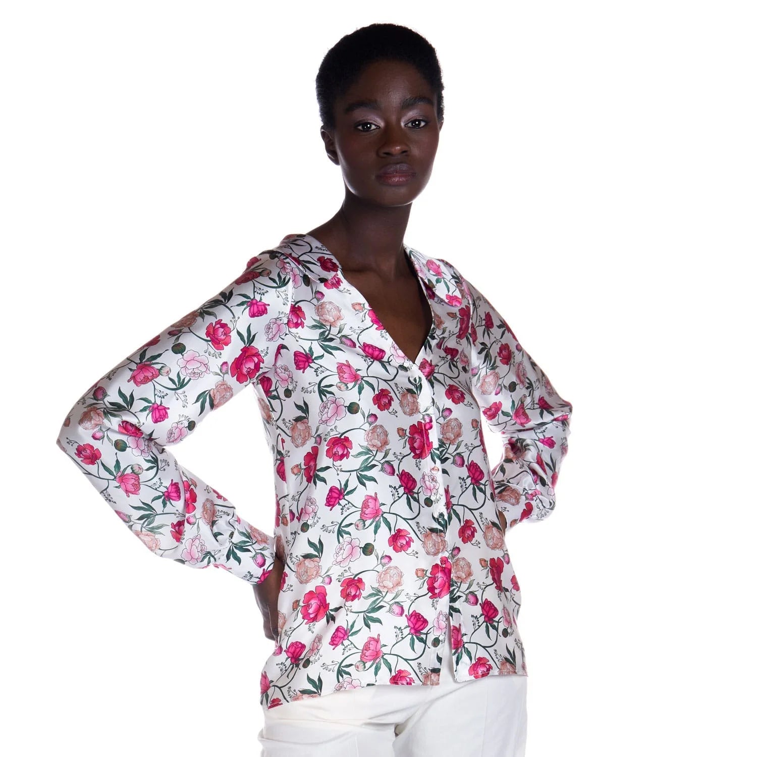 Peony print silk blouse - Blouse