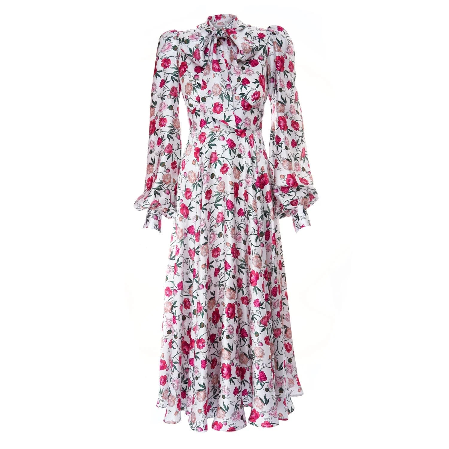 Peony print V-neck silk dress - Dress