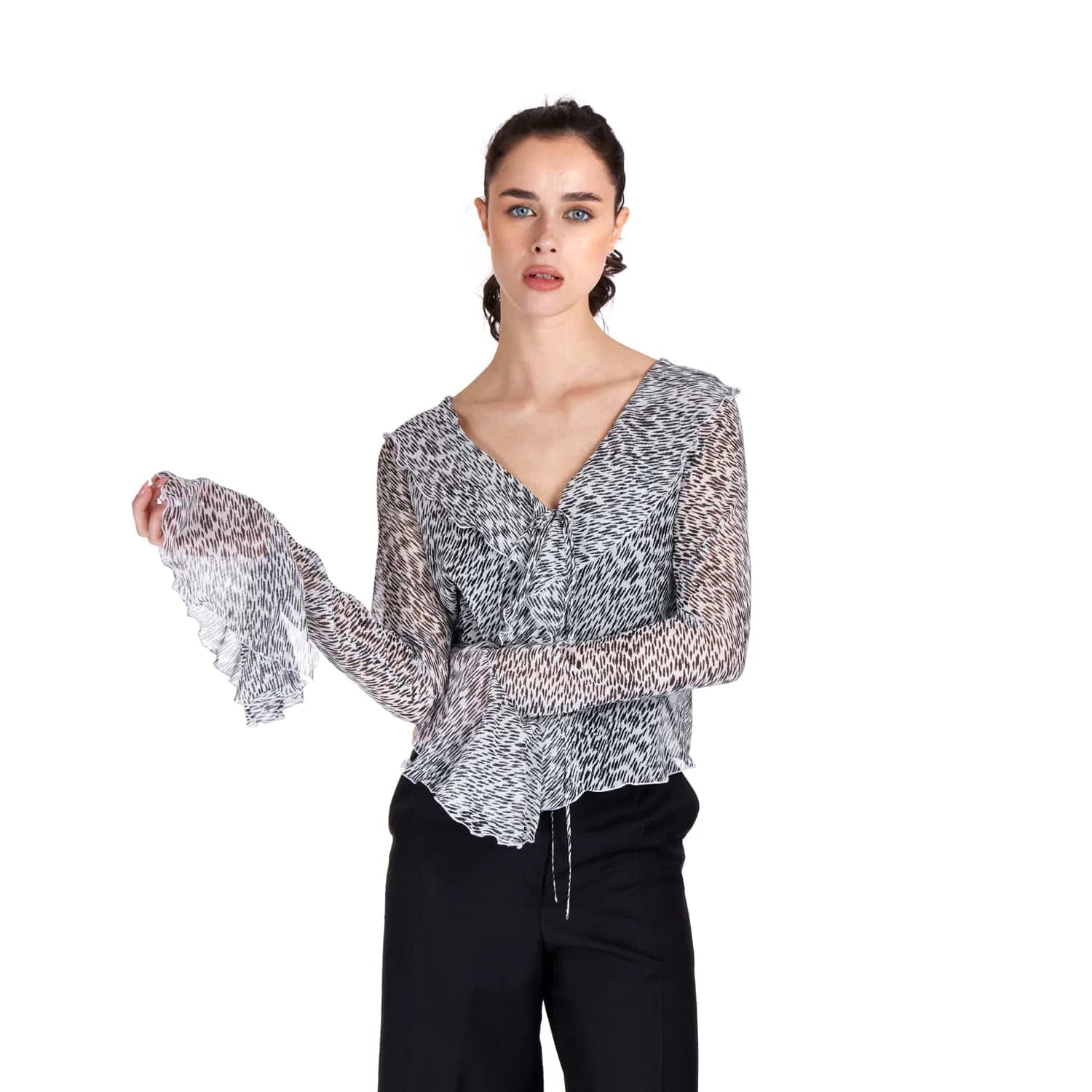 Semi Transparent Silk Blouse with Print - Blouse