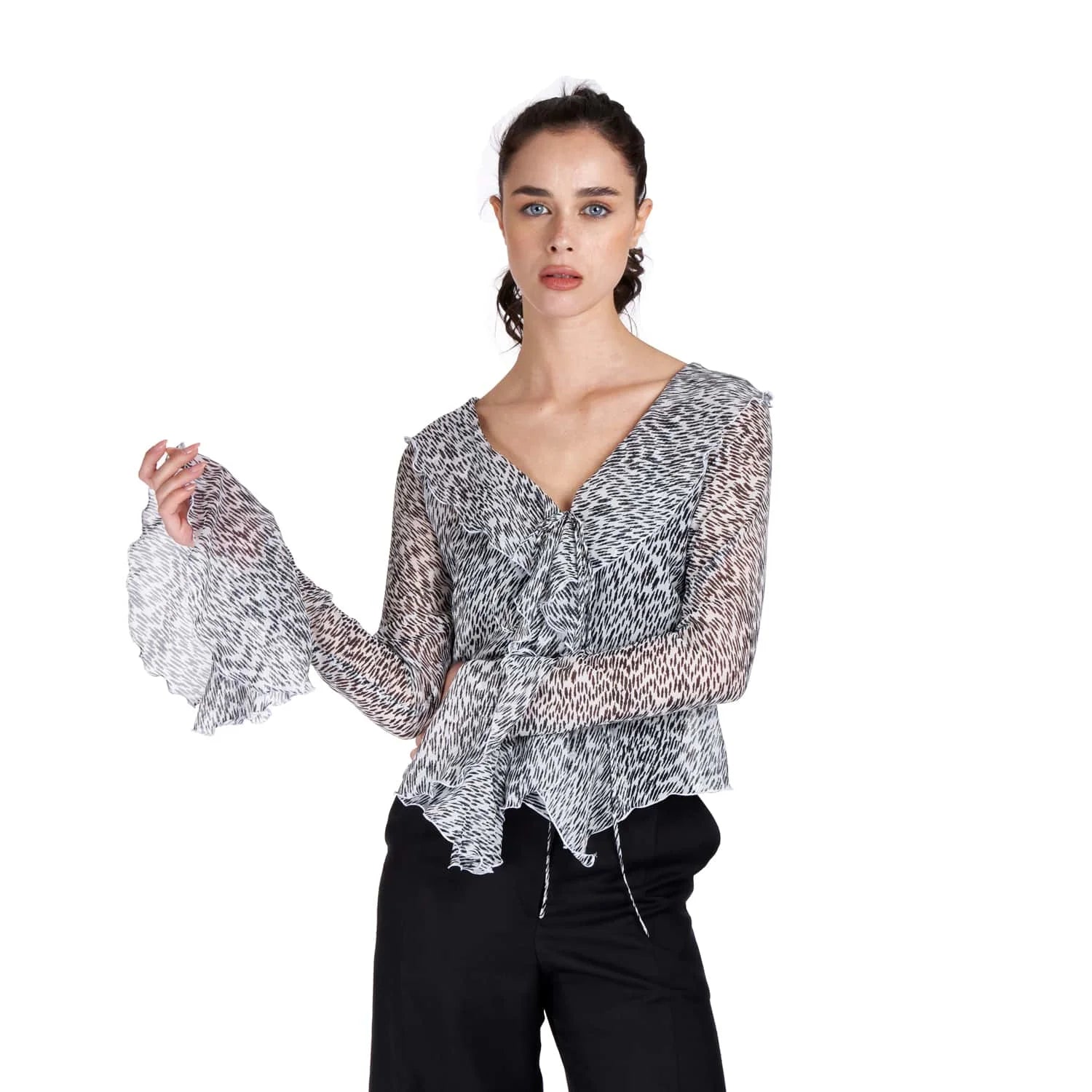 Semi Transparent Silk Blouse with Print - Blouse