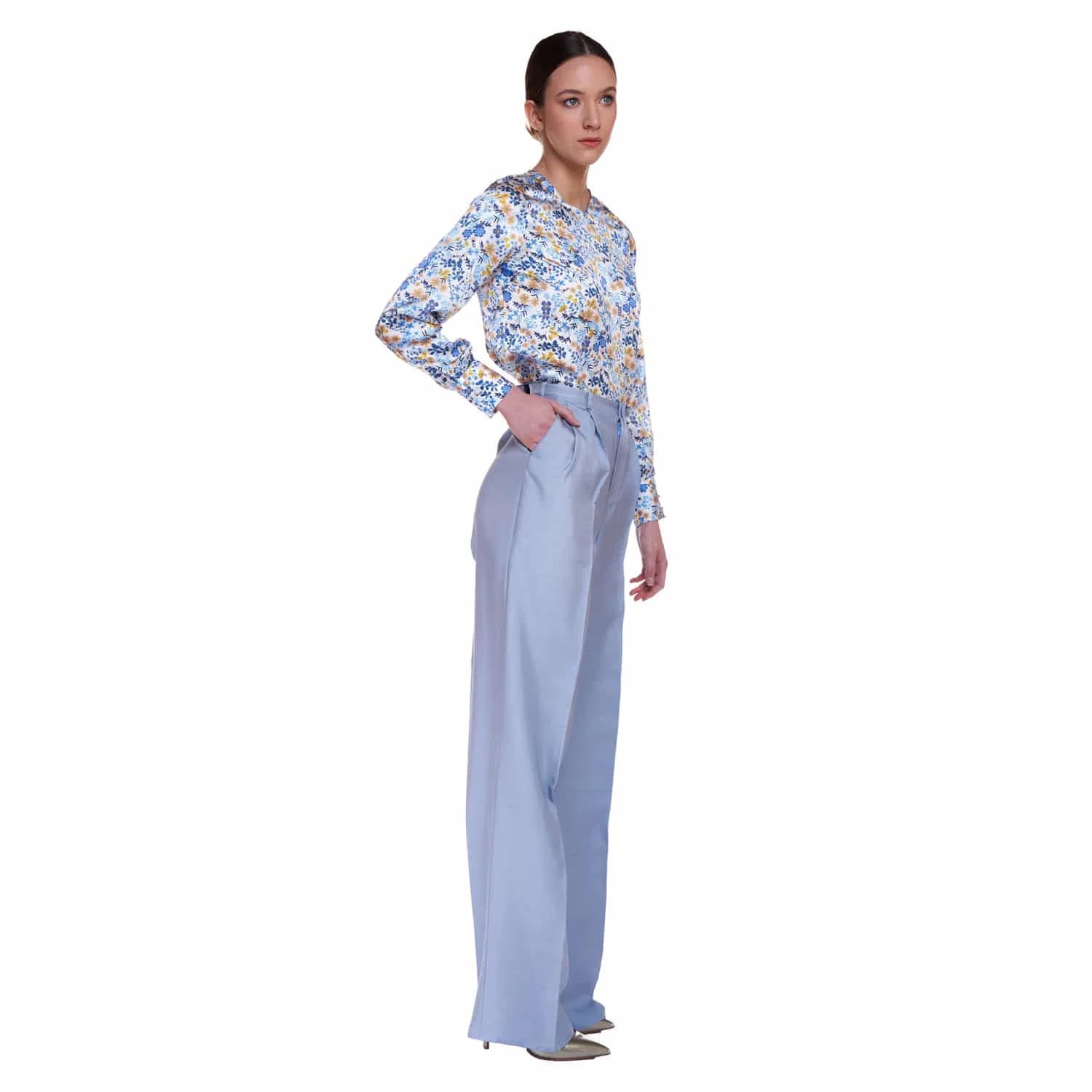 Silk Blouse in ’Little Blue Garden’ Print - Blouse