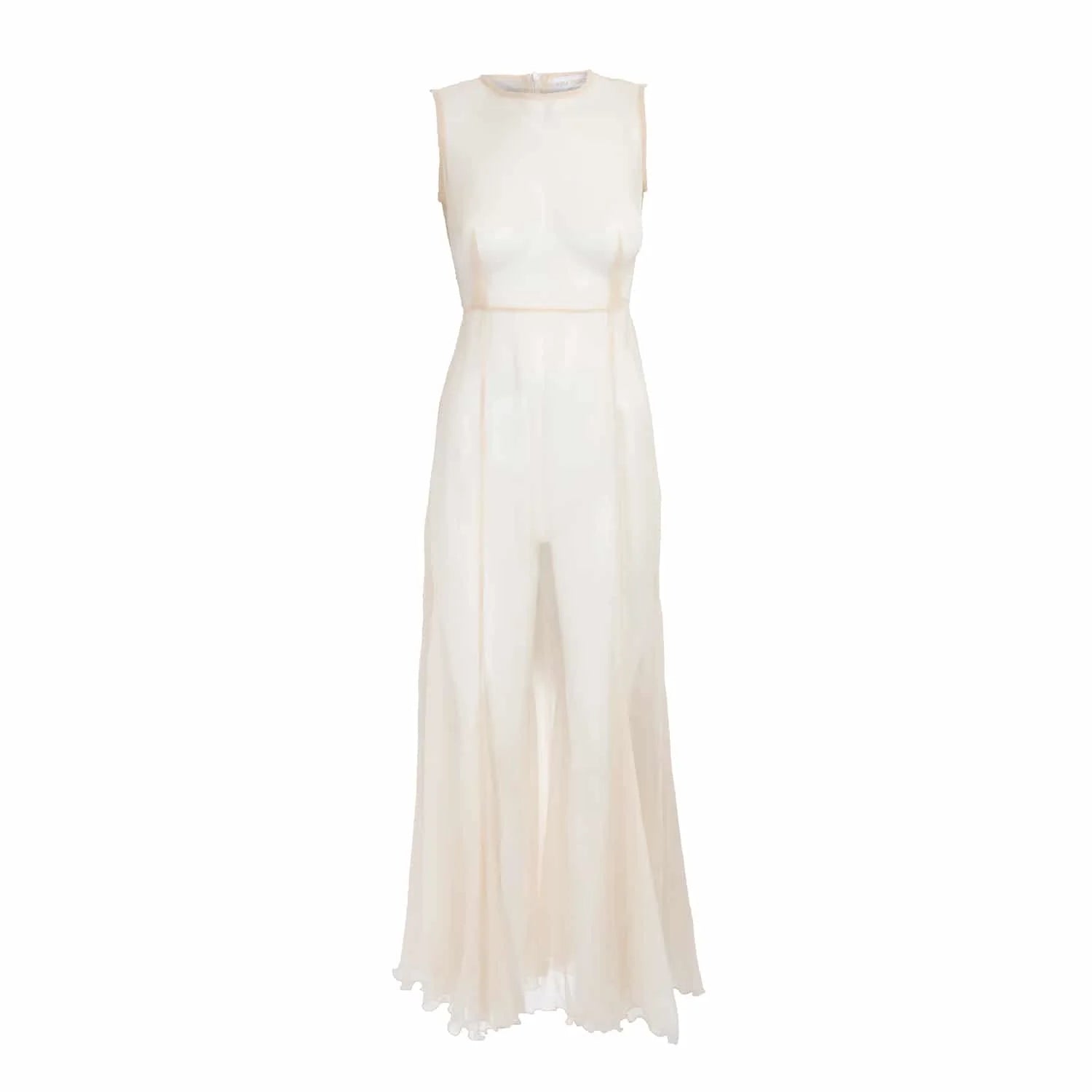 Silk Crepon Transparent Dress in Nude