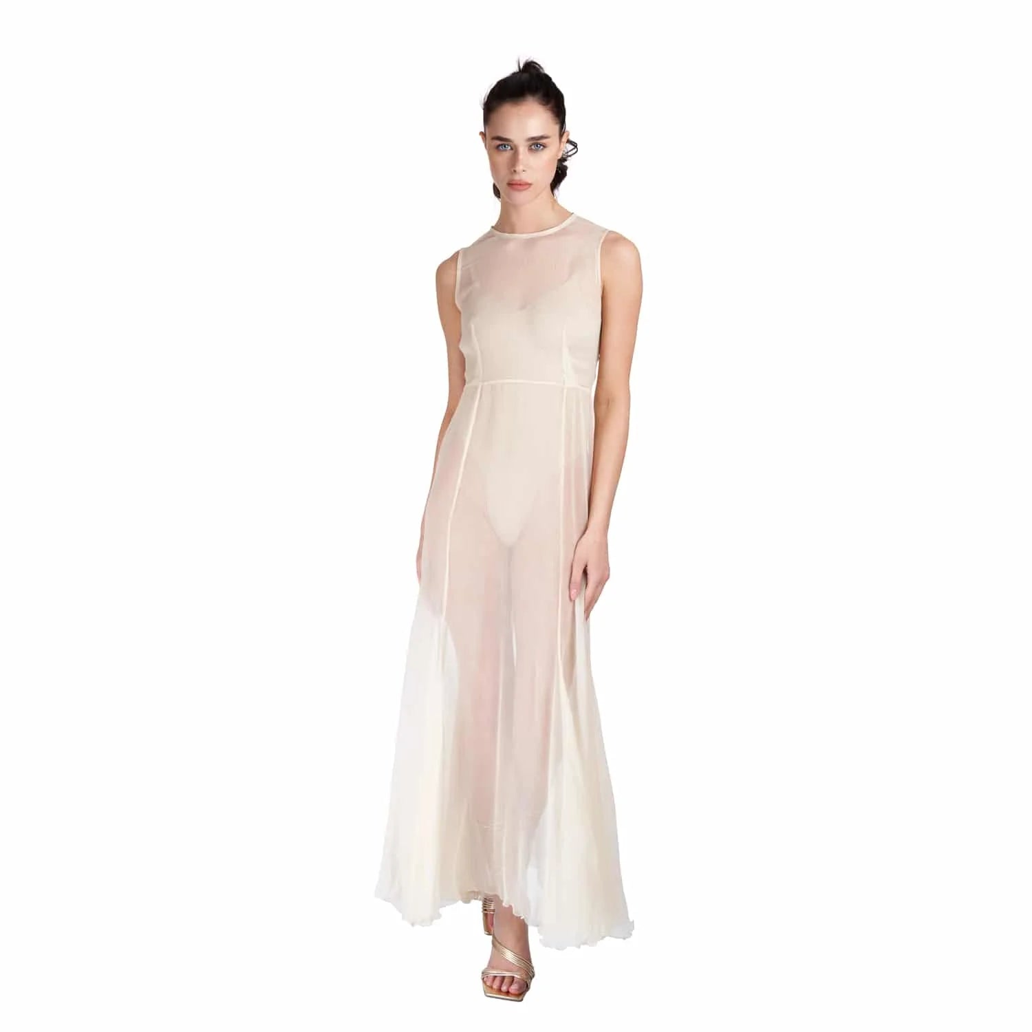 Silk Crepon Transparent Dress in Nude