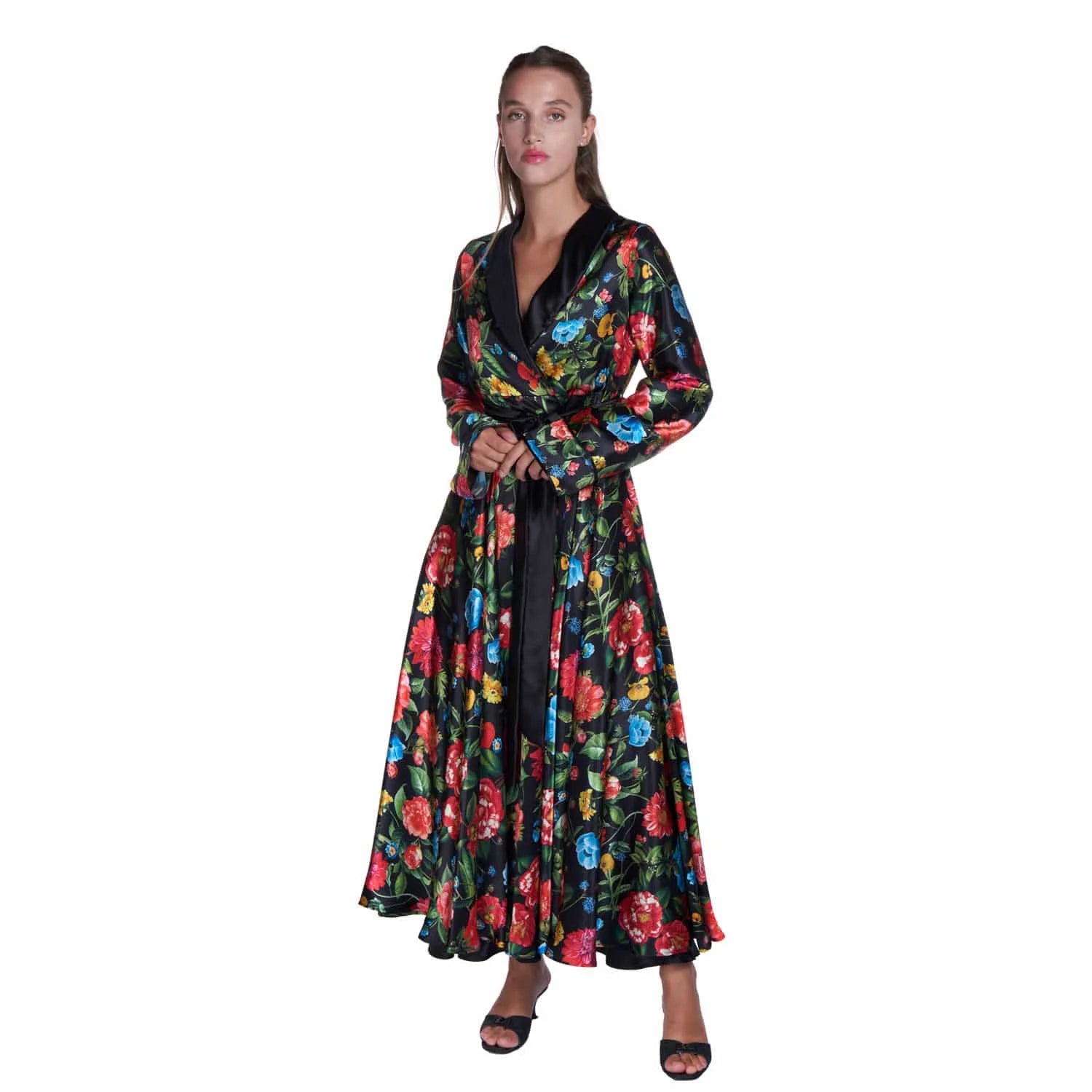 Silk dressing gown with floral motif - Lingerie