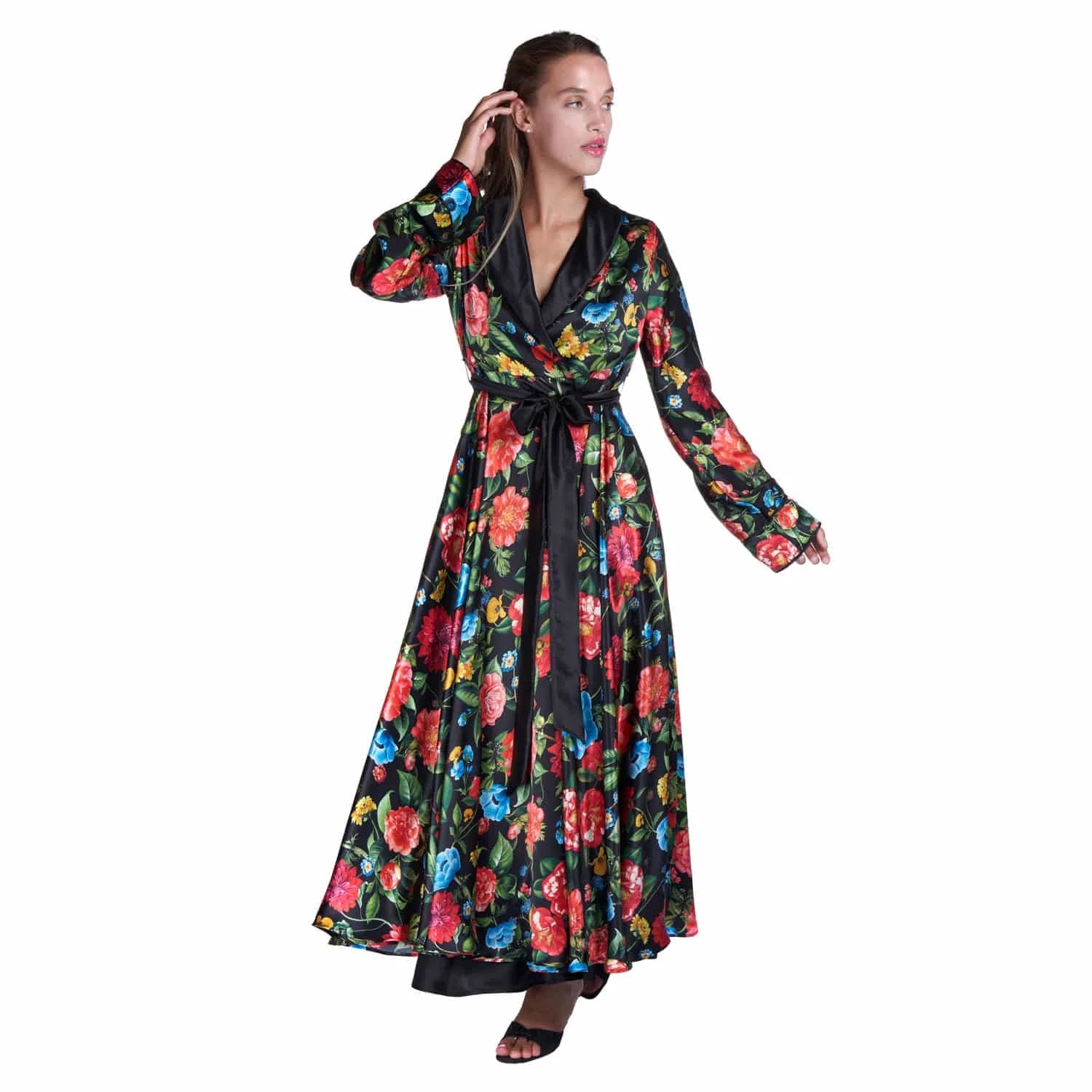 Silk dressing gown with floral motif - Lingerie
