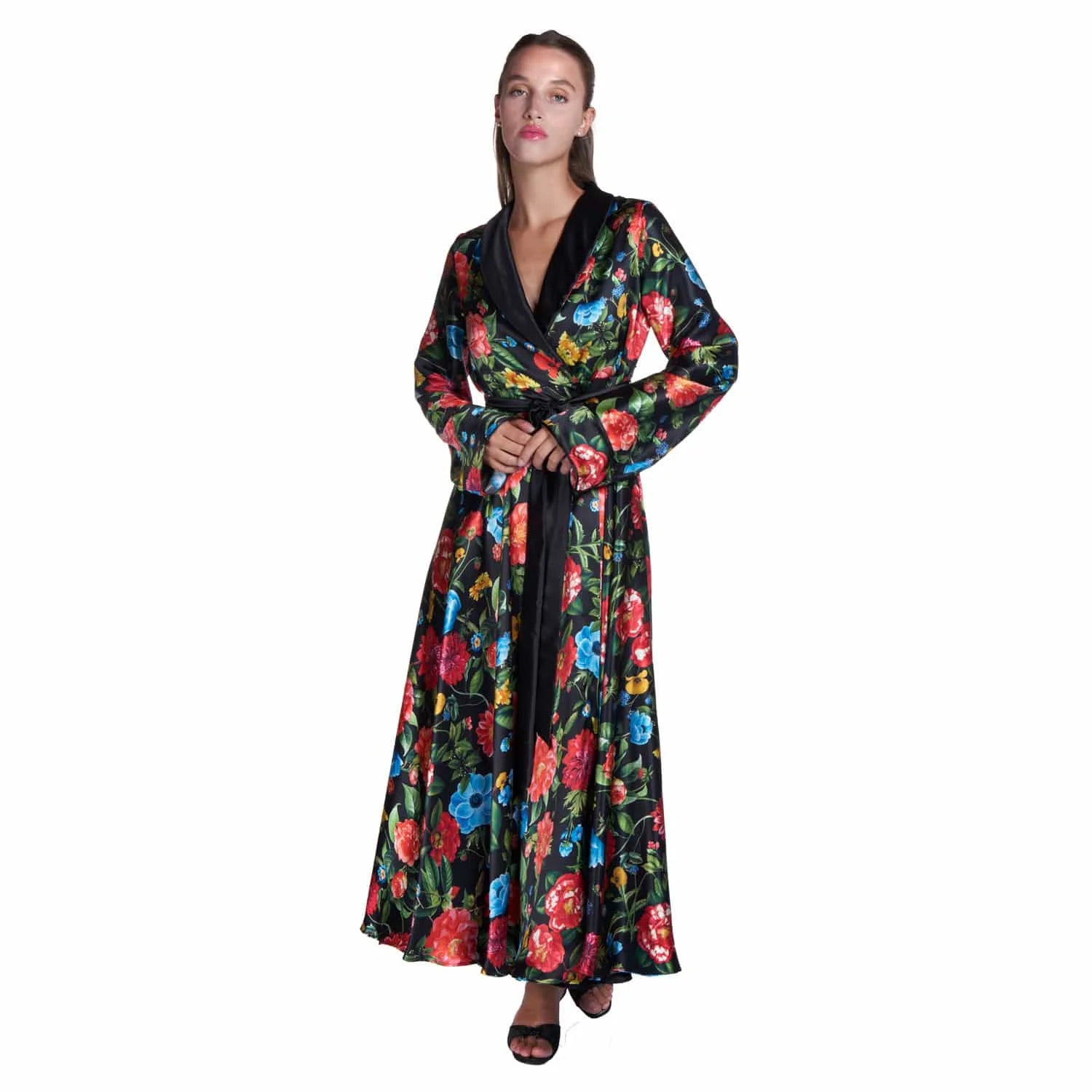 Silk dressing gown with floral motif - Lingerie
