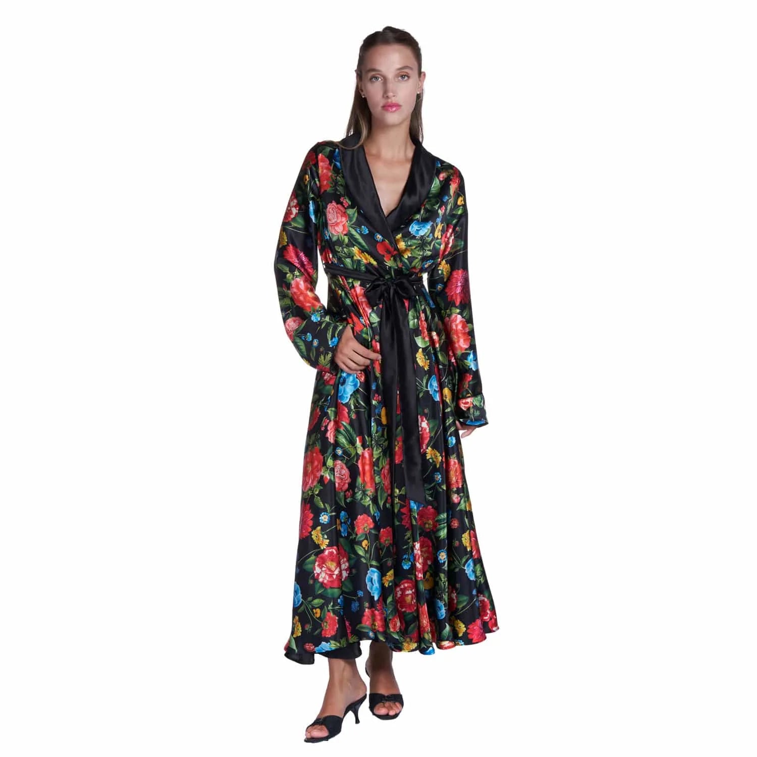 Silk dressing gown with floral motif - Lingerie