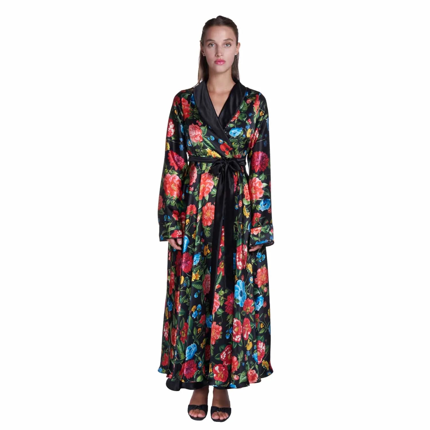 Silk dressing gown with floral motif - Lingerie