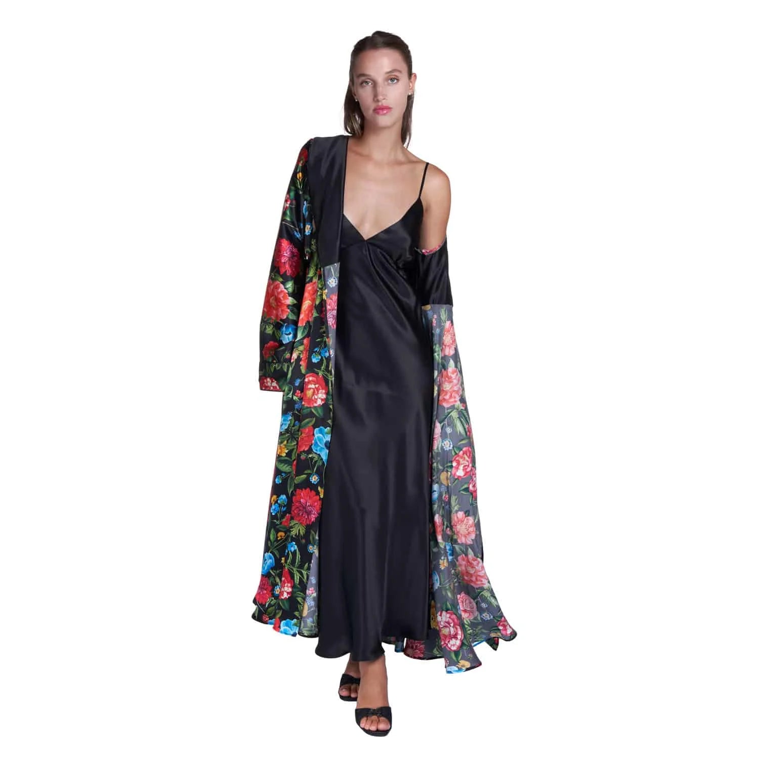 Silk dressing gown with floral motif - Lingerie