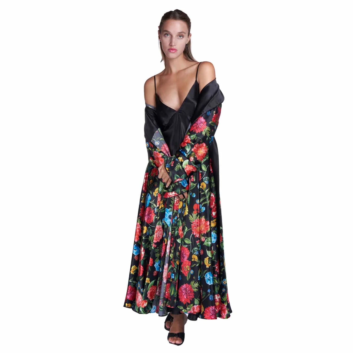Silk dressing gown with floral motif - Lingerie