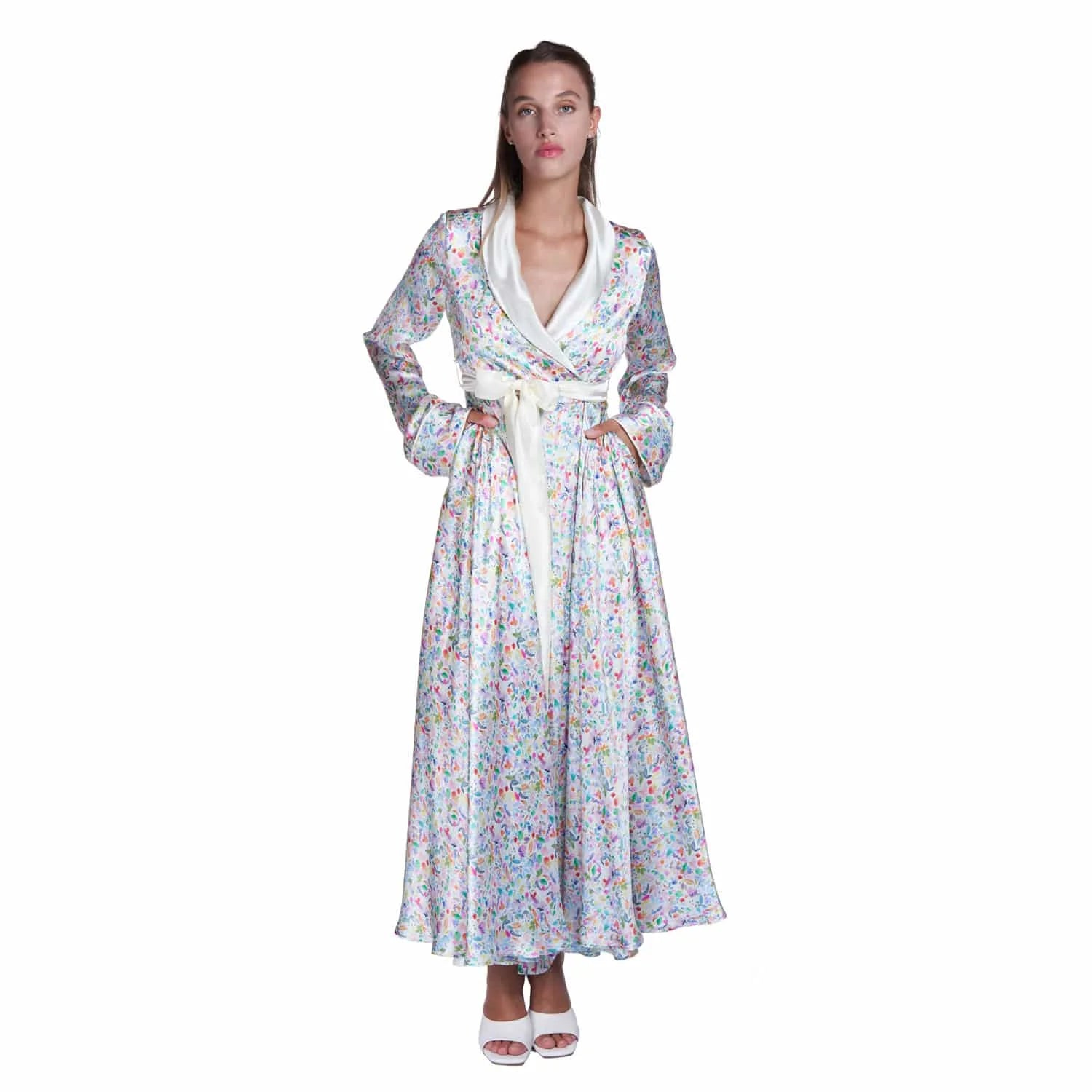 Silk robe with watercolor motif - Lingerie