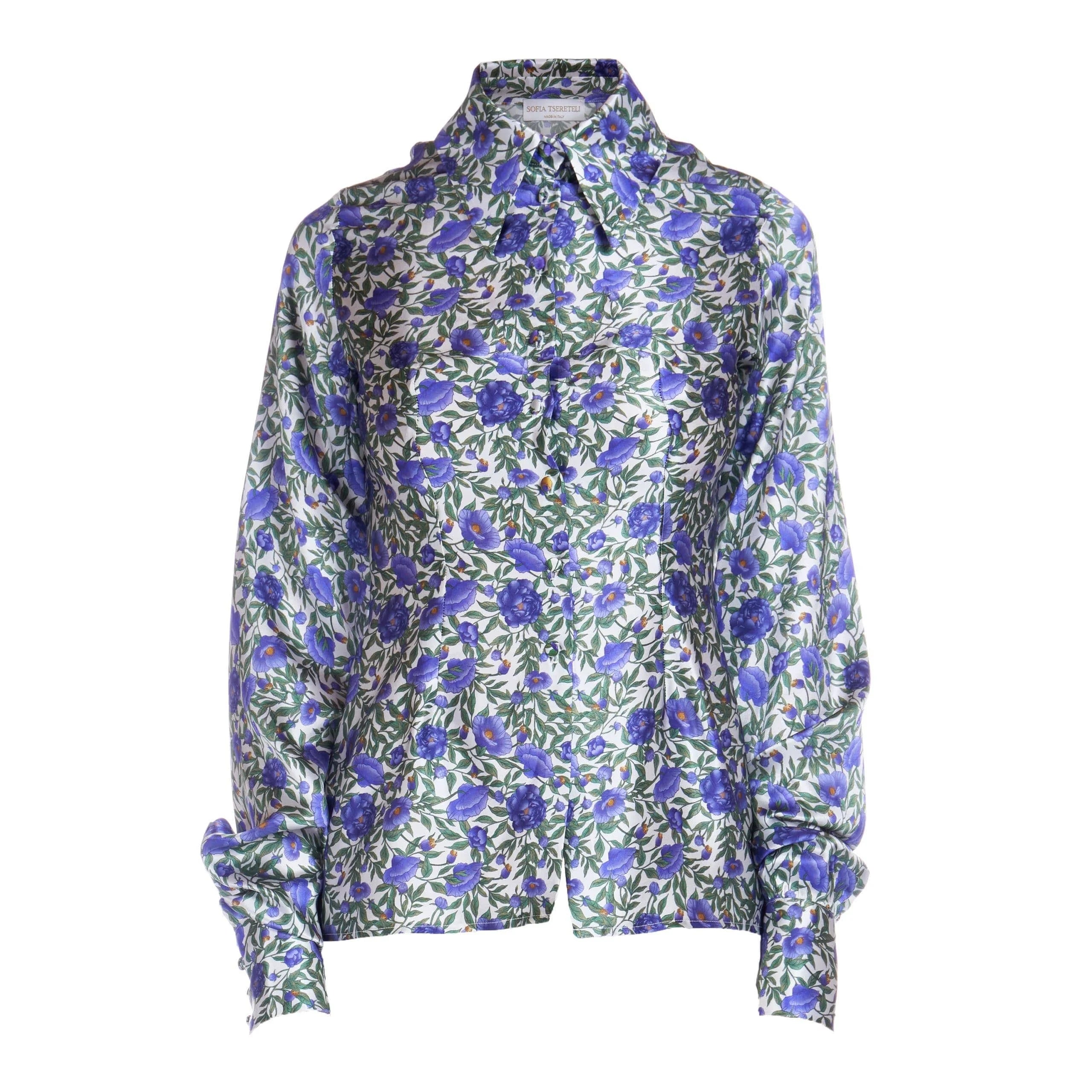 Silk shirt in purple botanica print - Blouse