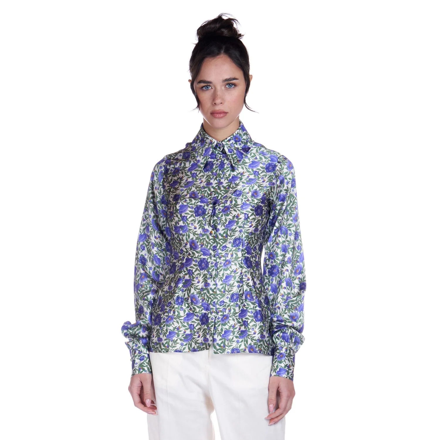 Silk shirt in purple botanica print - Blouse