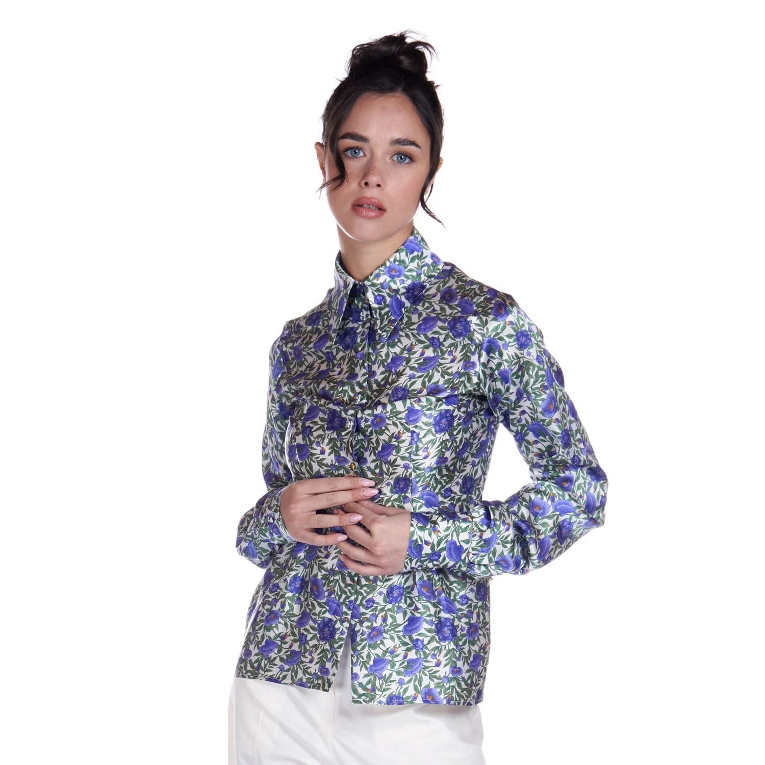 Silk shirt in purple botanica print - Blouse