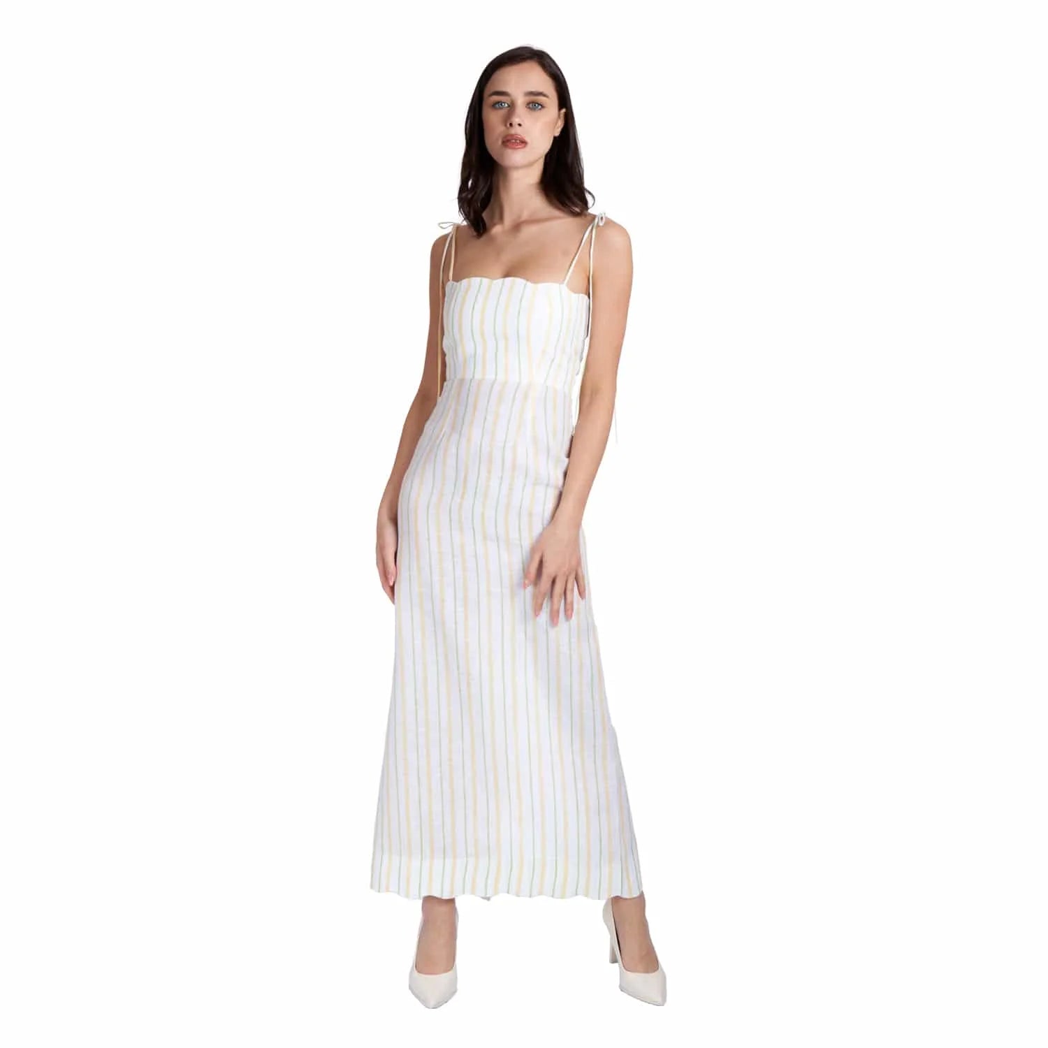 Striped Patterned Linen Dress - Dress